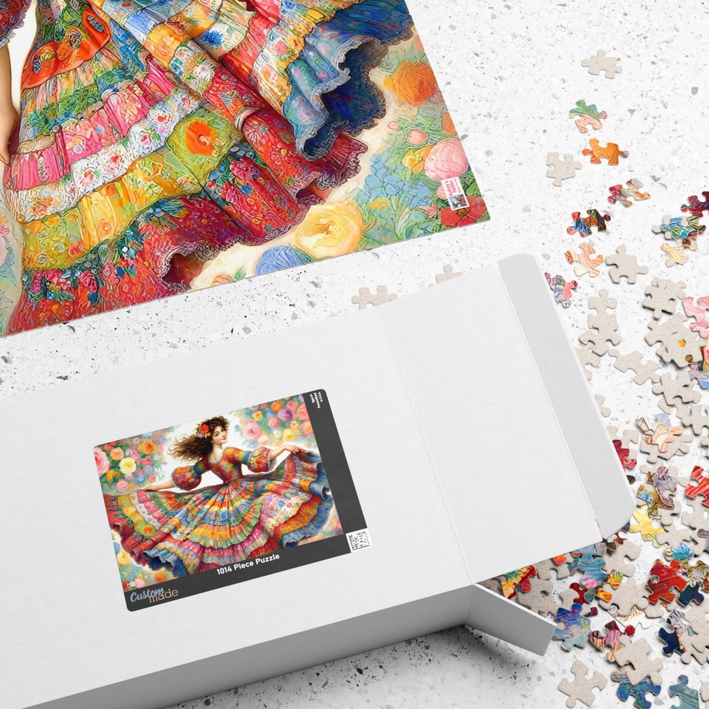 Pretty Twirl Jigsaw Puzzle (110, 252, 520, 1014-piece). Dancing girl in patchwork dress, multi coloured. Family fun, challenging gift idea