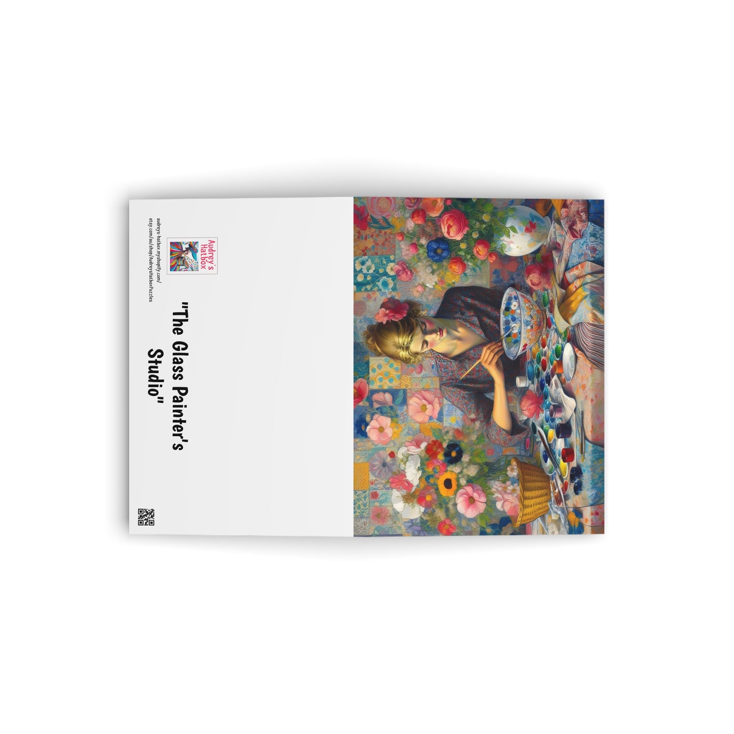 Glass Painter's Studio - Greeting Cards: Pretty Patchwork Flowers Scene