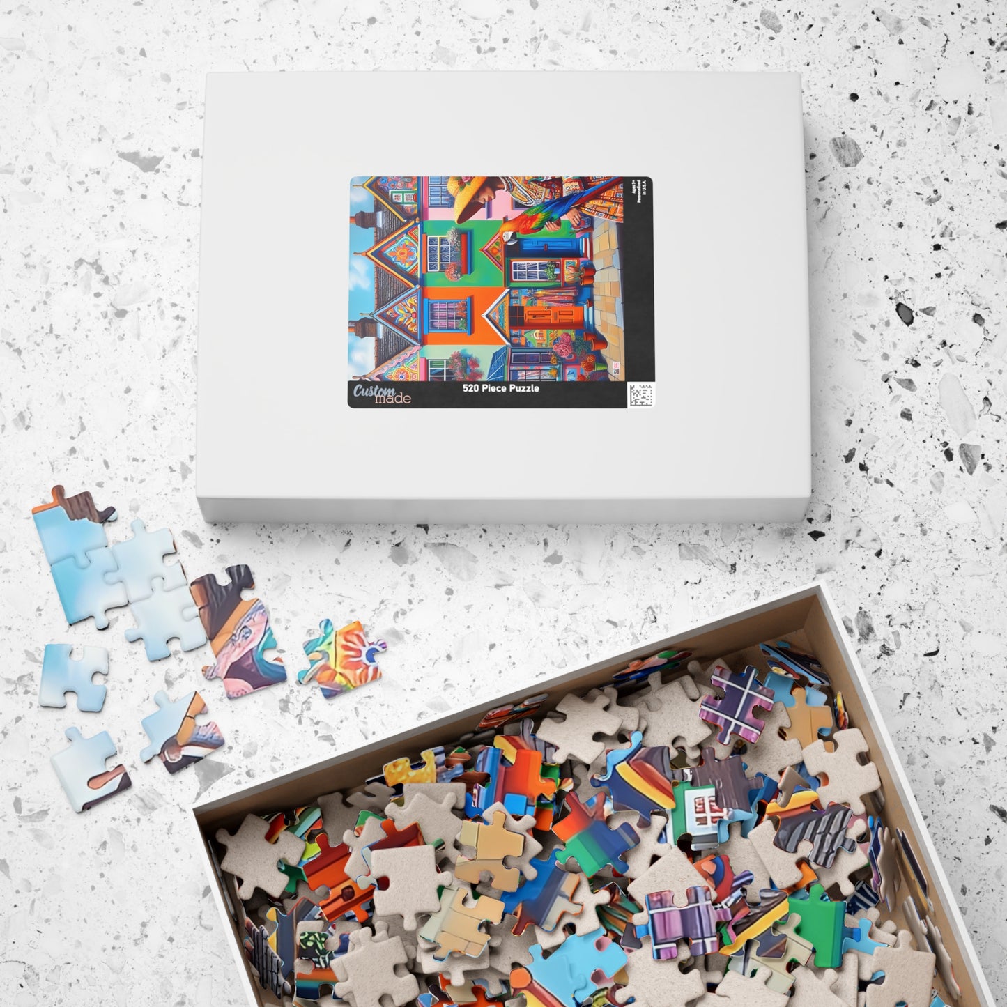 Strolling with my Parrot Jigsaw Puzzle US (110, 252, 520, 1014-piece). Quirky, charming, colourful gift idea for birdlovers. Family fun game