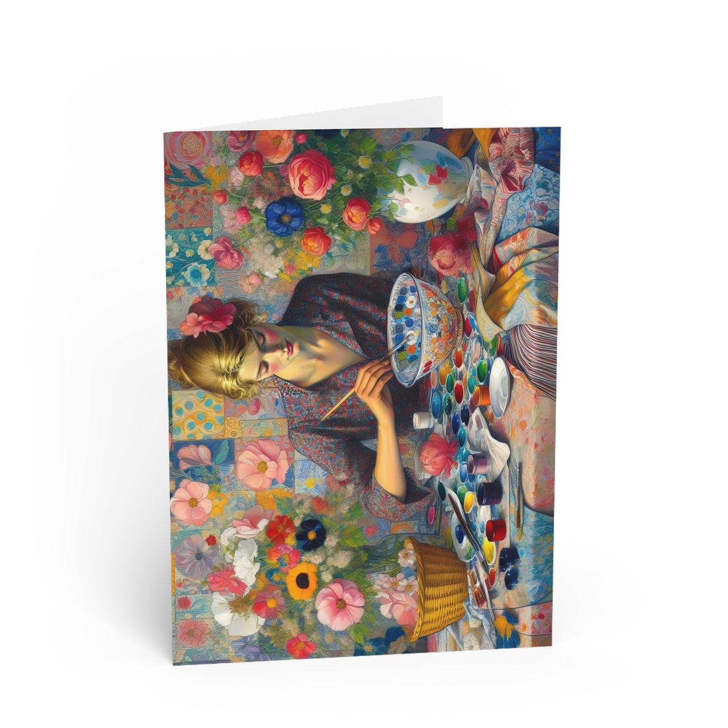 Glass Painter's Studio - Greeting Cards: Pretty Patchwork Flowers Scene