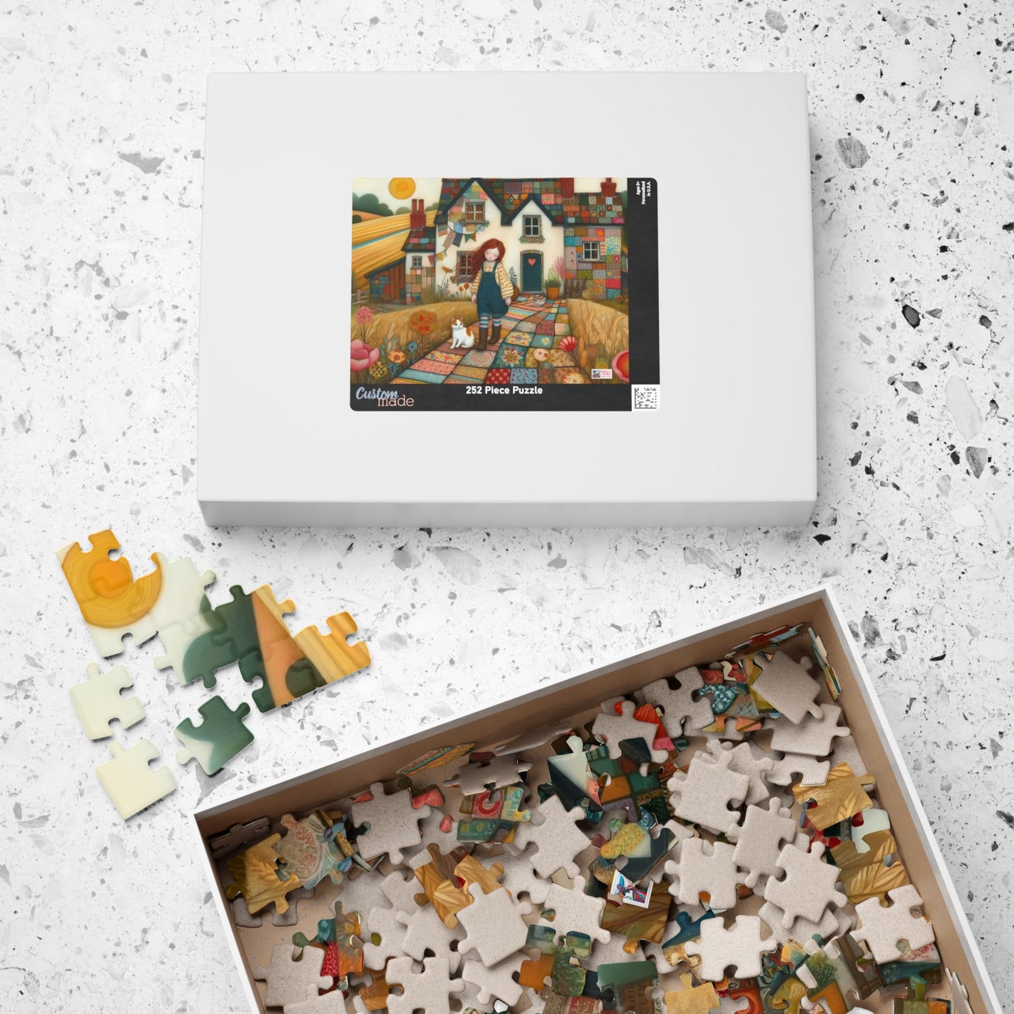 Farm Cottage Kitty Jigsaw Puzzle US: Quirky Whimsical Playful, Gift Cat Lovers (110-1014-pieces)