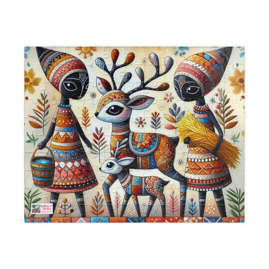 Baby Reindeer Jigsaw Puzzle US: Whimsical Folk Art Christmas Season Theme (110-1014-piece)