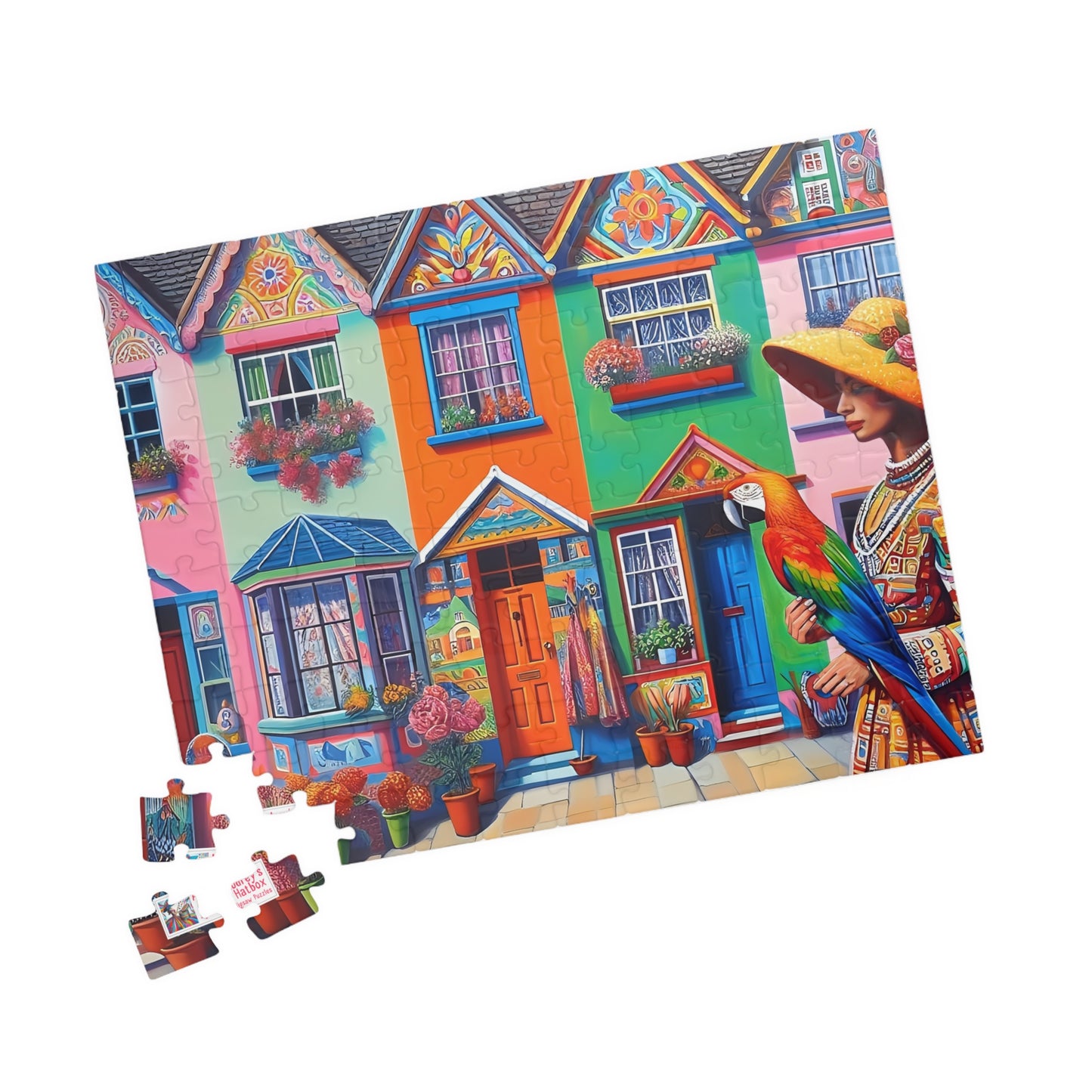 Strolling with my Parrot Jigsaw Puzzle US (110, 252, 520, 1014-piece). Quirky, charming, colourful gift idea for birdlovers. Family fun game