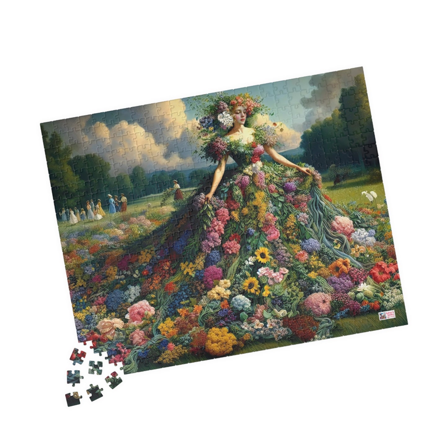 First Blush of Spring Jigsaw Puzzle US: Woman in a Gown Made of Flowers Heralds in the Season (110-1014-piece)