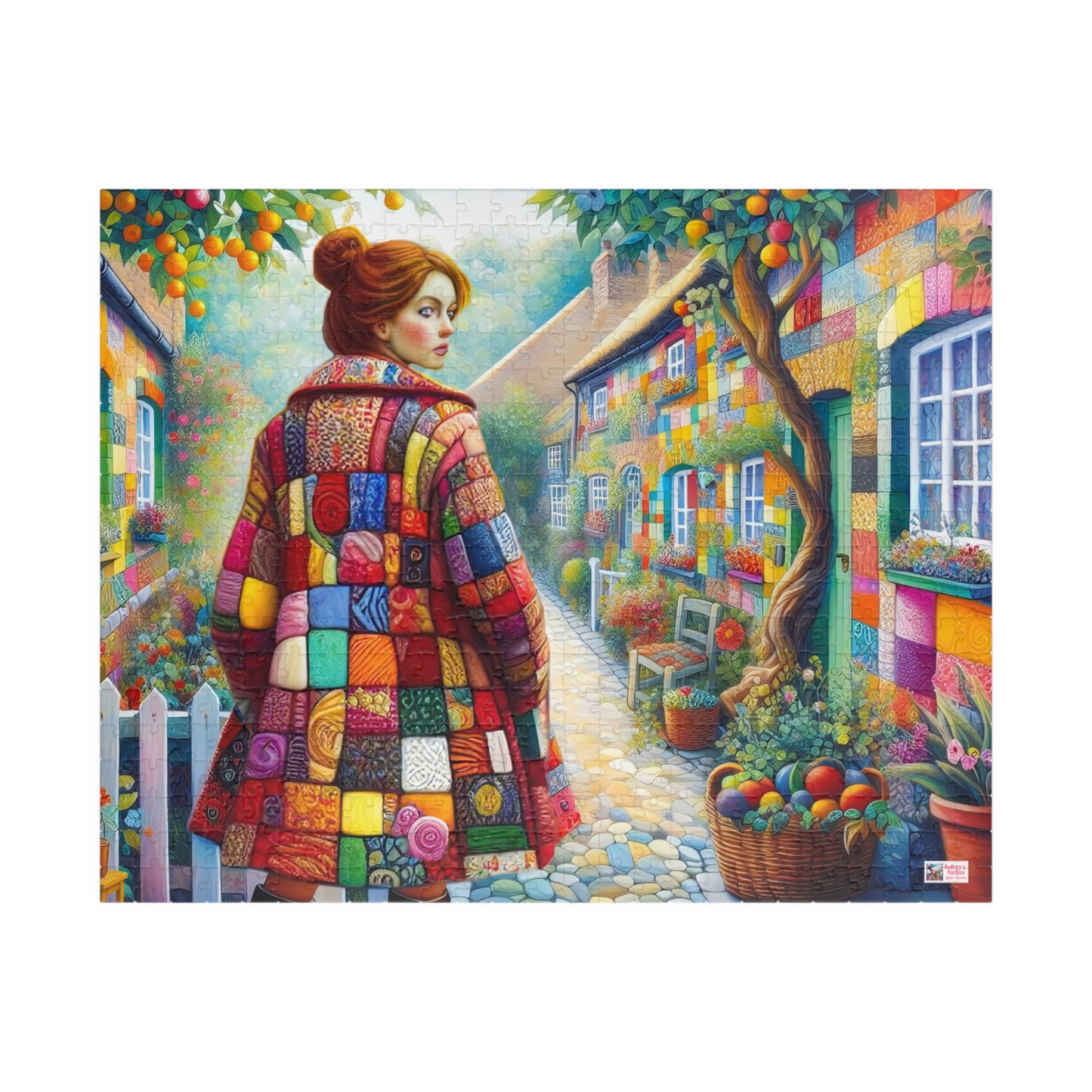 Rainbow Lane Jigsaw Puzzle (110, 252, 520, 1014-piece). Colourful whimsical storybook patchwork village. Fun family activity gift idea.