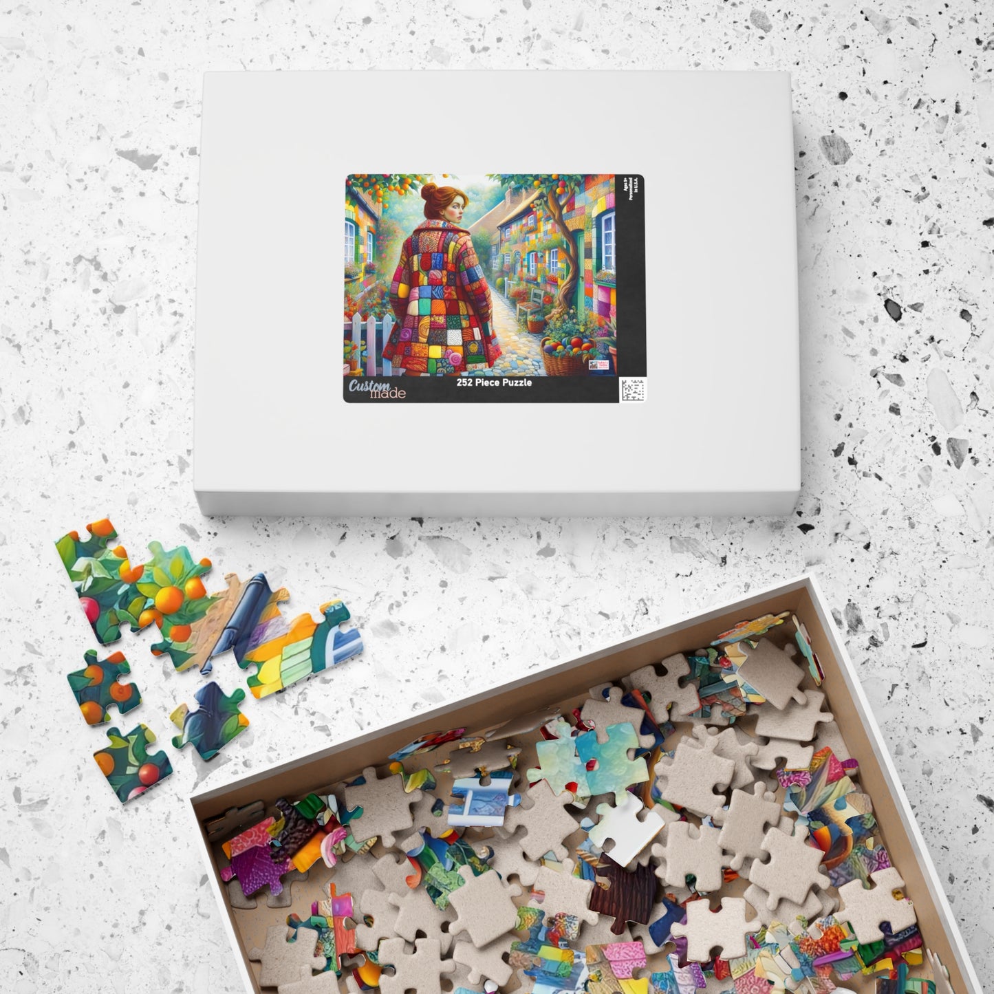 Rainbow Lane Jigsaw Puzzle (110, 252, 520, 1014-piece). Colourful whimsical storybook patchwork village. Fun family activity gift idea.