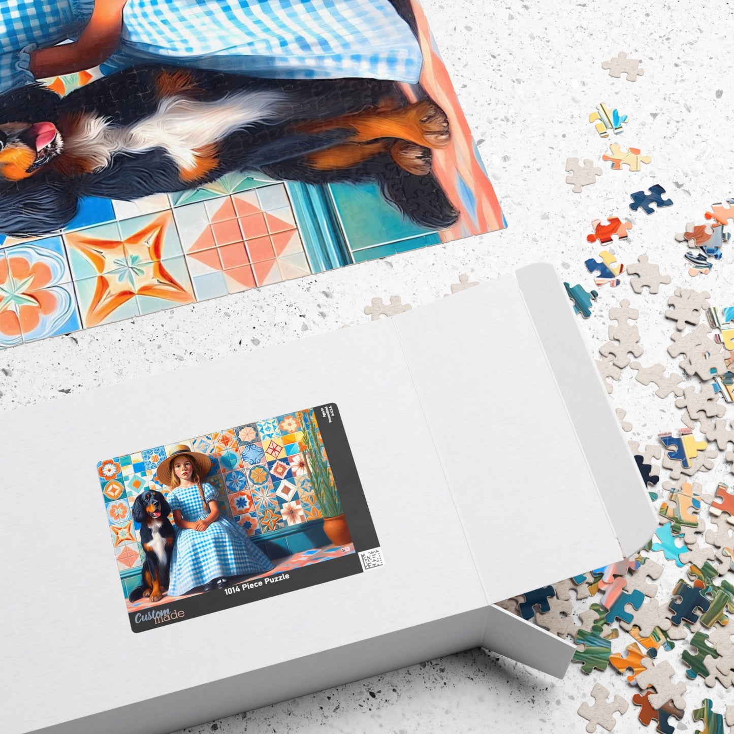 Little Girl in Gingham Jigsaw Puzzle US: Nostalgic Childhood Scene with Pet Dog (110-1014-piece)