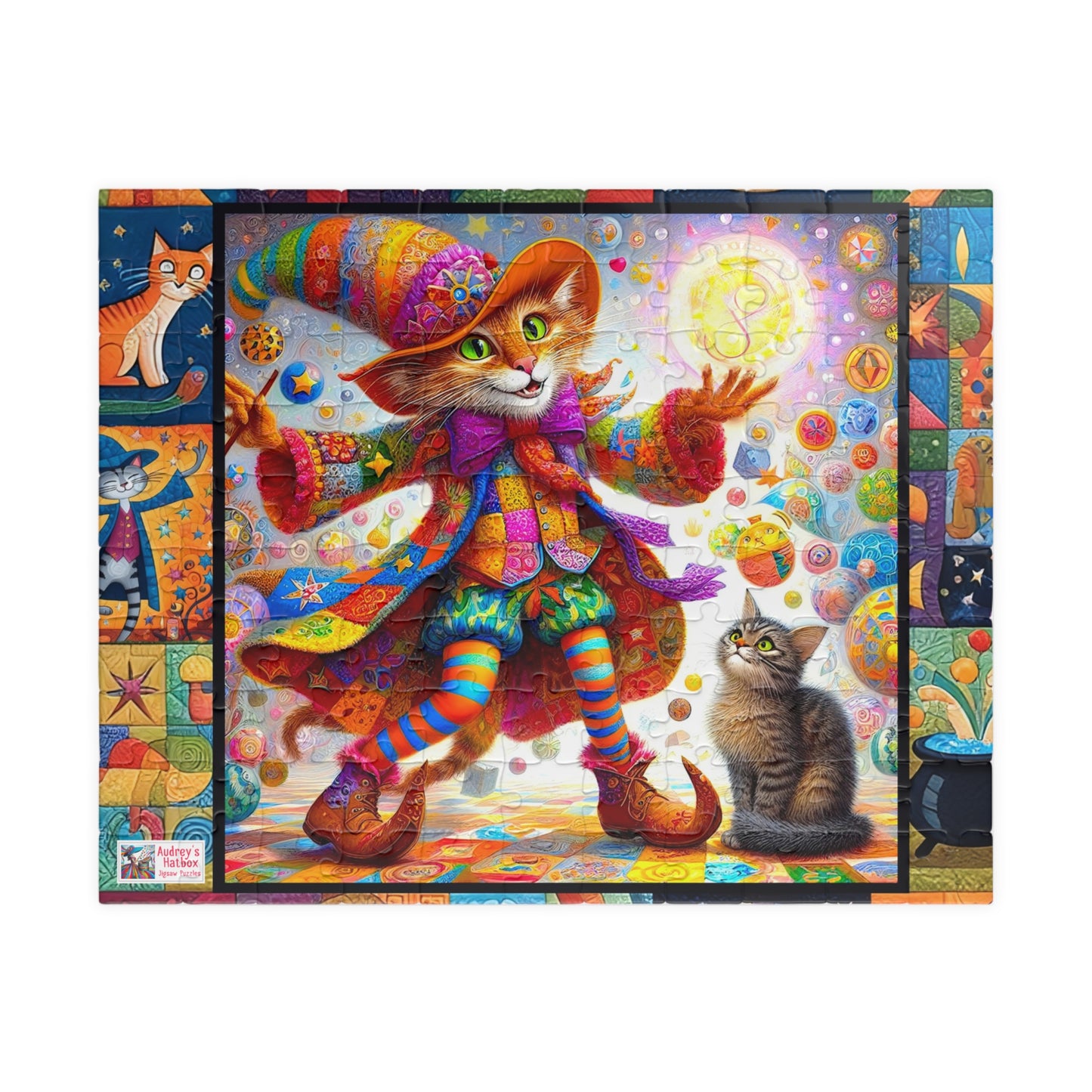 Wizard Cat Patchwork Jigsaw Puzzle (110, 252, 520, 1014-piece). Fantasy, magic, whimsy and charm for the whole family. Fun Game All Ages