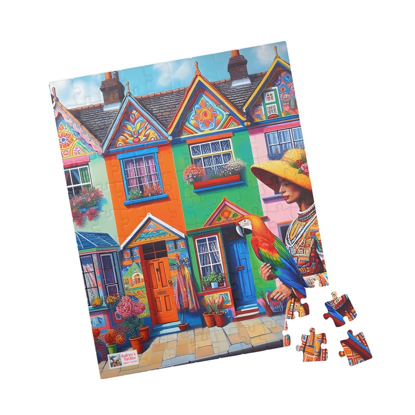 Strolling with my Parrot Jigsaw Puzzle US (110, 252, 520, 1014-piece). Quirky, charming, colourful gift idea for birdlovers. Family fun game