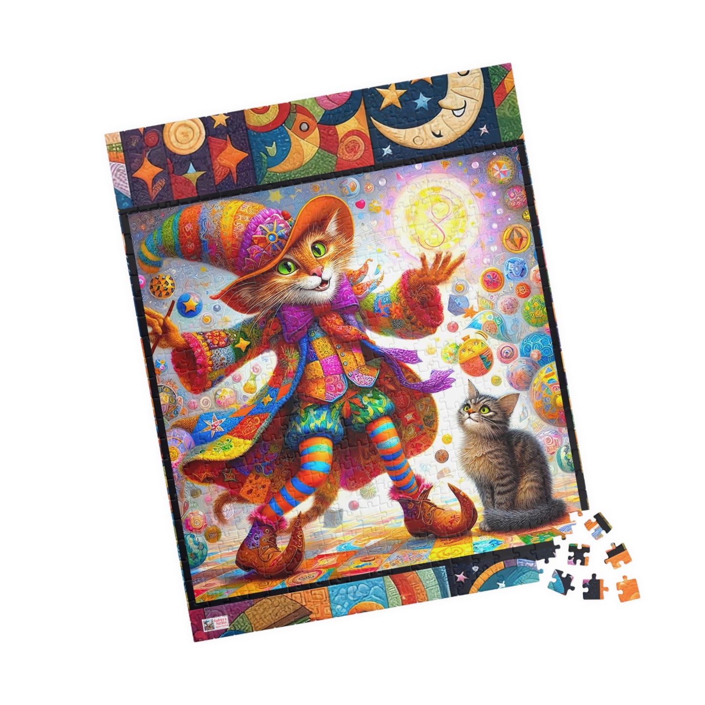 Wizard Cat Patchwork Jigsaw Puzzle (110, 252, 520, 1014-piece). Fantasy, magic, whimsy and charm for the whole family. Fun Game All Ages