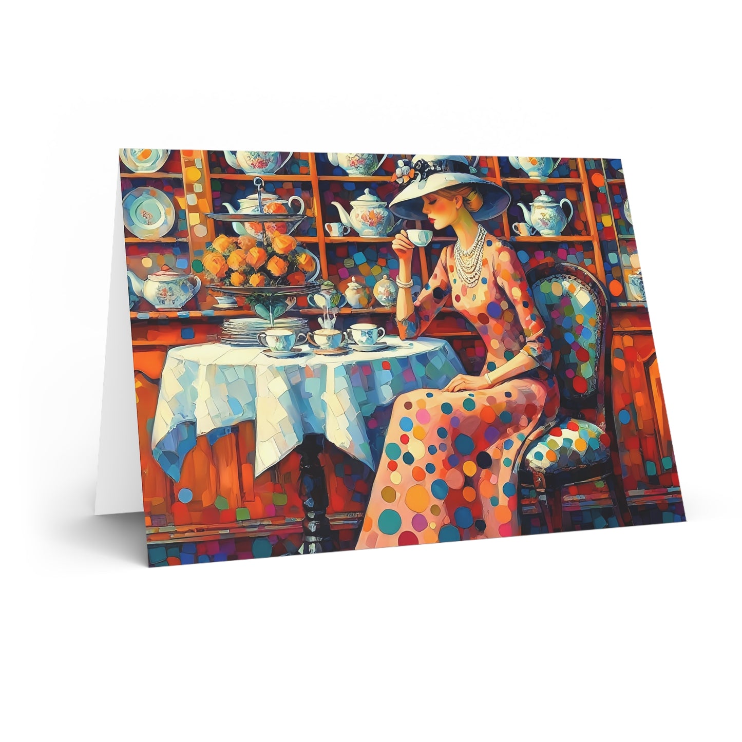 Tea for One – Vintage Lady, Premium Quality Folded Greeting Card, Australian-Made