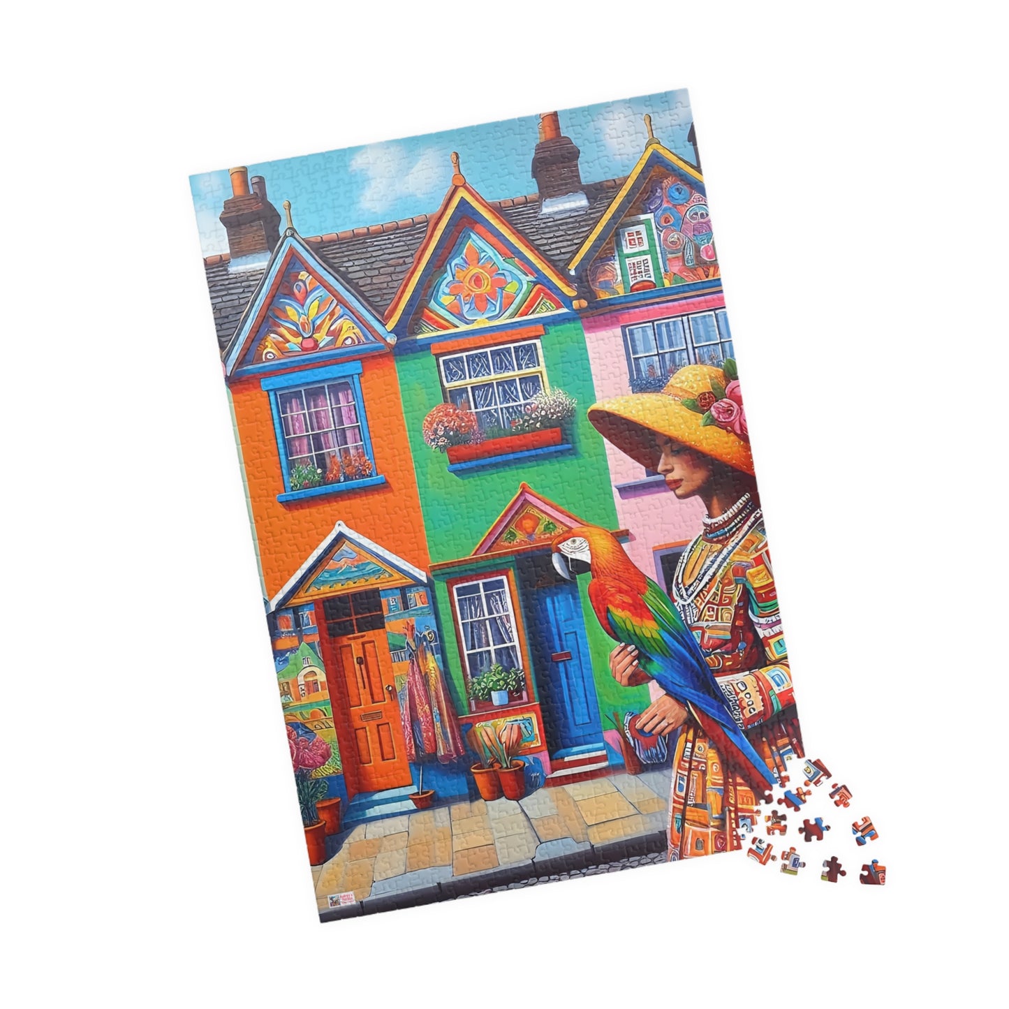 Strolling with my Parrot Jigsaw Puzzle US (110, 252, 520, 1014-piece). Quirky, charming, colourful gift idea for birdlovers. Family fun game