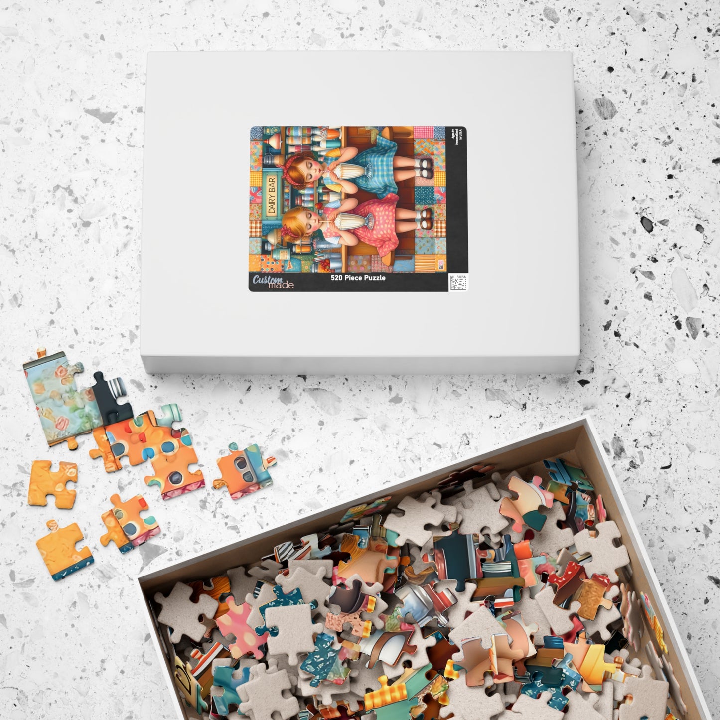 Milkshake Maids Jigsaw Puzzle (110, 252, 520, 1014-piece). Sweet vintage patchwork milk bar scene. Fun family game, children's gift idea