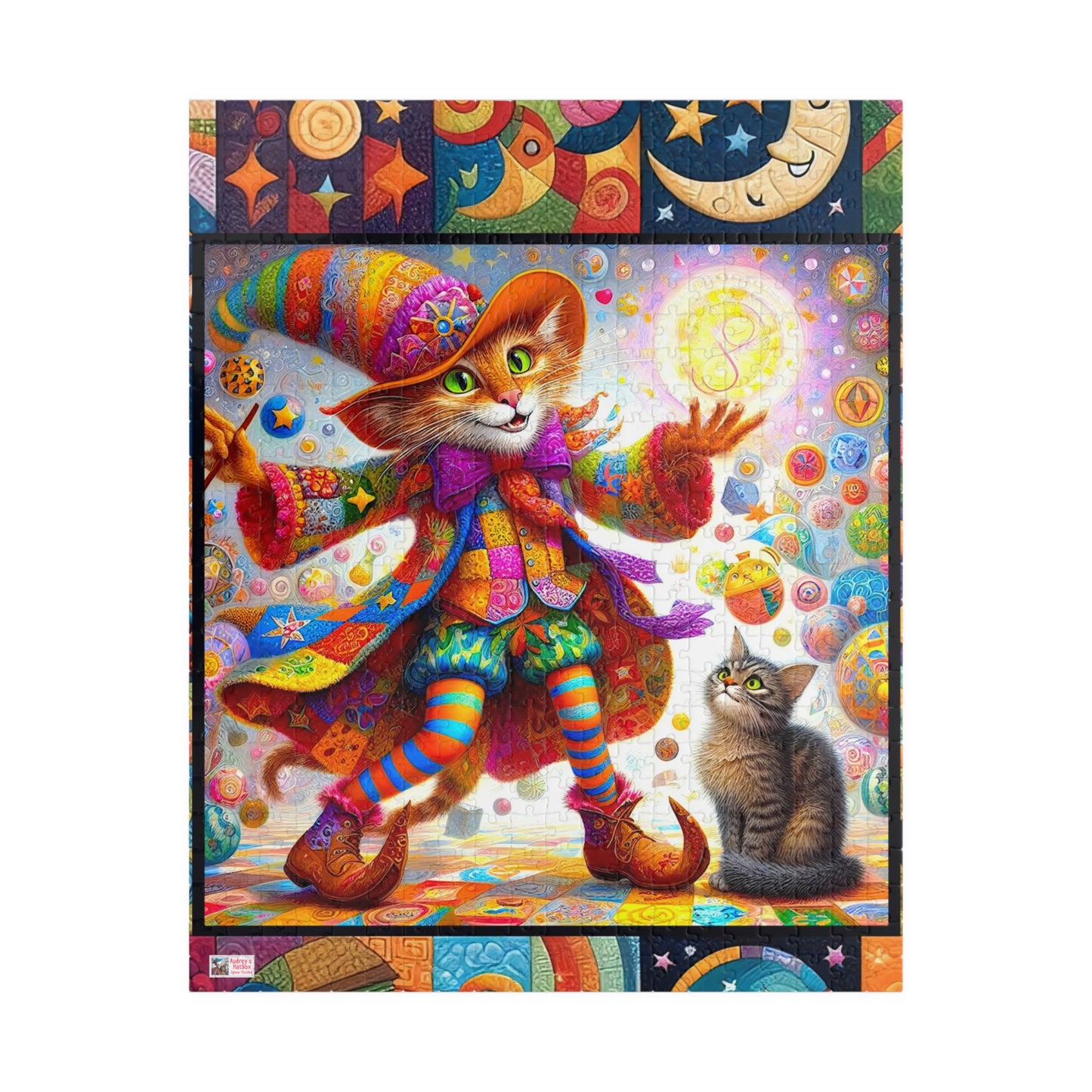 Wizard Cat Patchwork Jigsaw Puzzle (110, 252, 520, 1014-piece). Fantasy, magic, whimsy and charm for the whole family. Fun Game All Ages