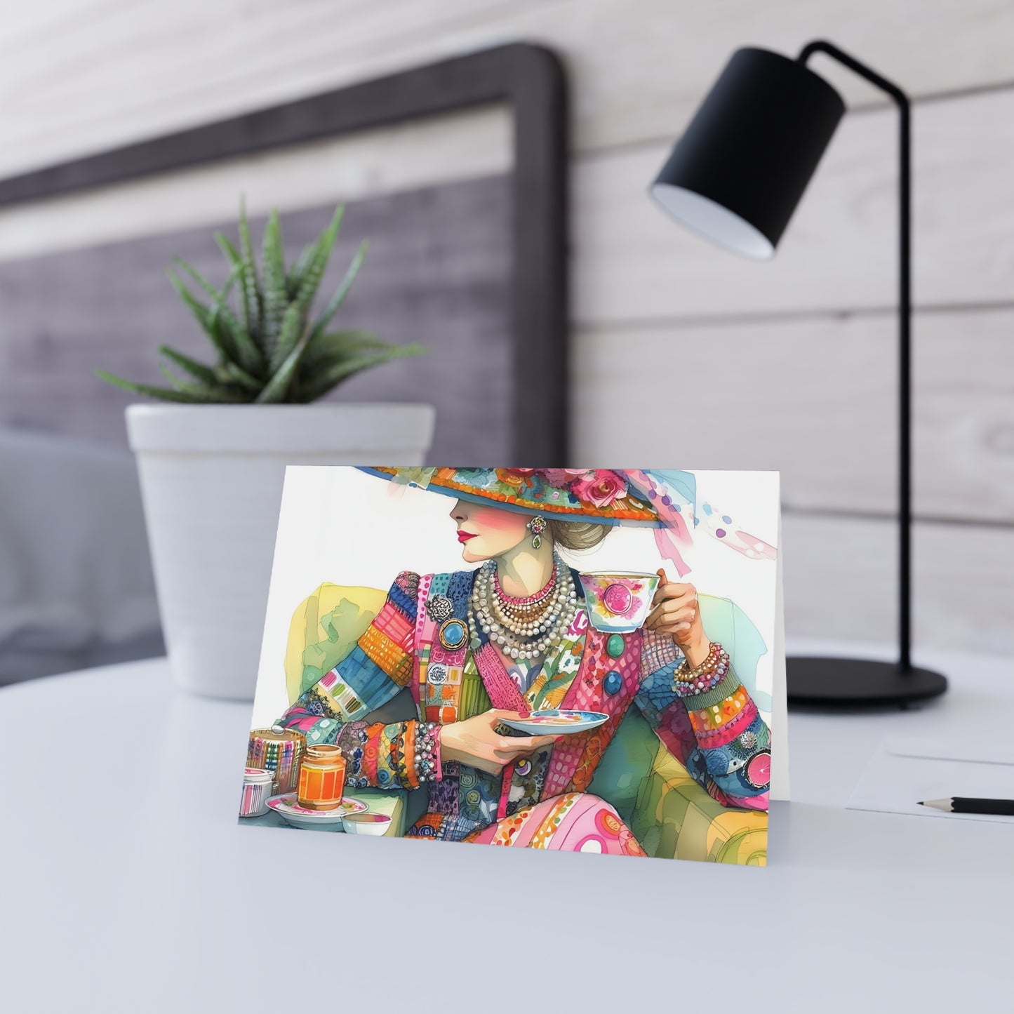 Care for a Cuppa? – Vintage Lady, Premium Quality Folded Greeting Card, Australian-Made