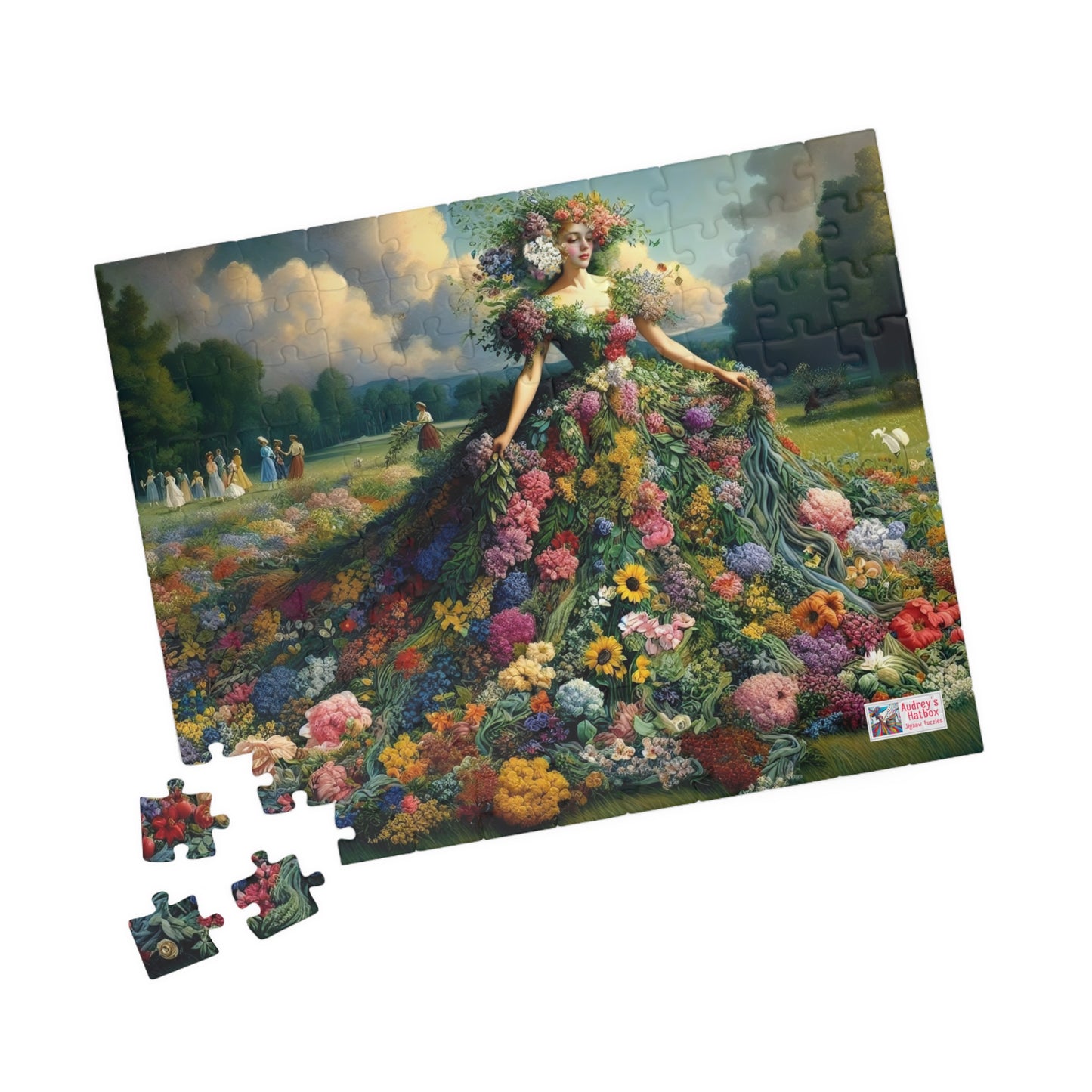 First Blush of Spring Jigsaw Puzzle US: Woman in a Gown Made of Flowers Heralds in the Season (110-1014-piece)