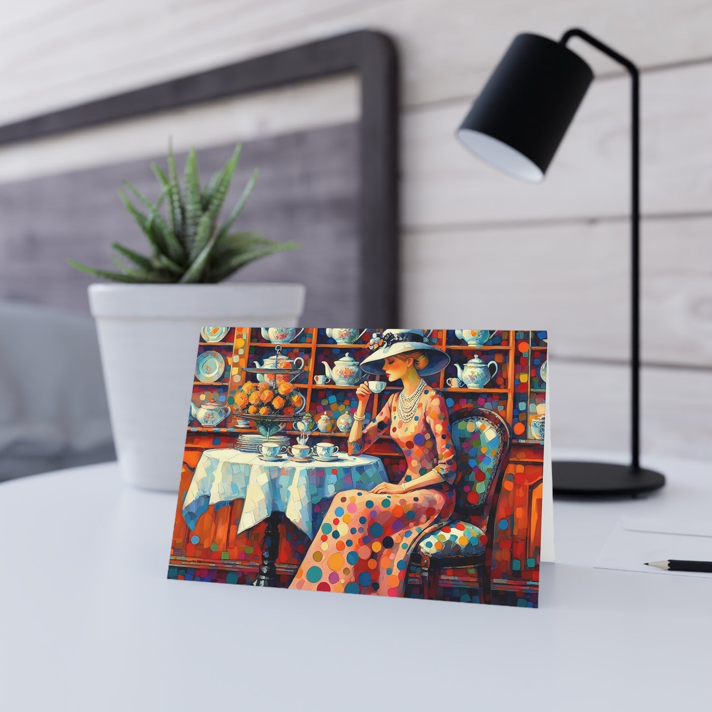 Tea for One – Vintage Lady, Premium Quality Folded Greeting Card, Australian-Made
