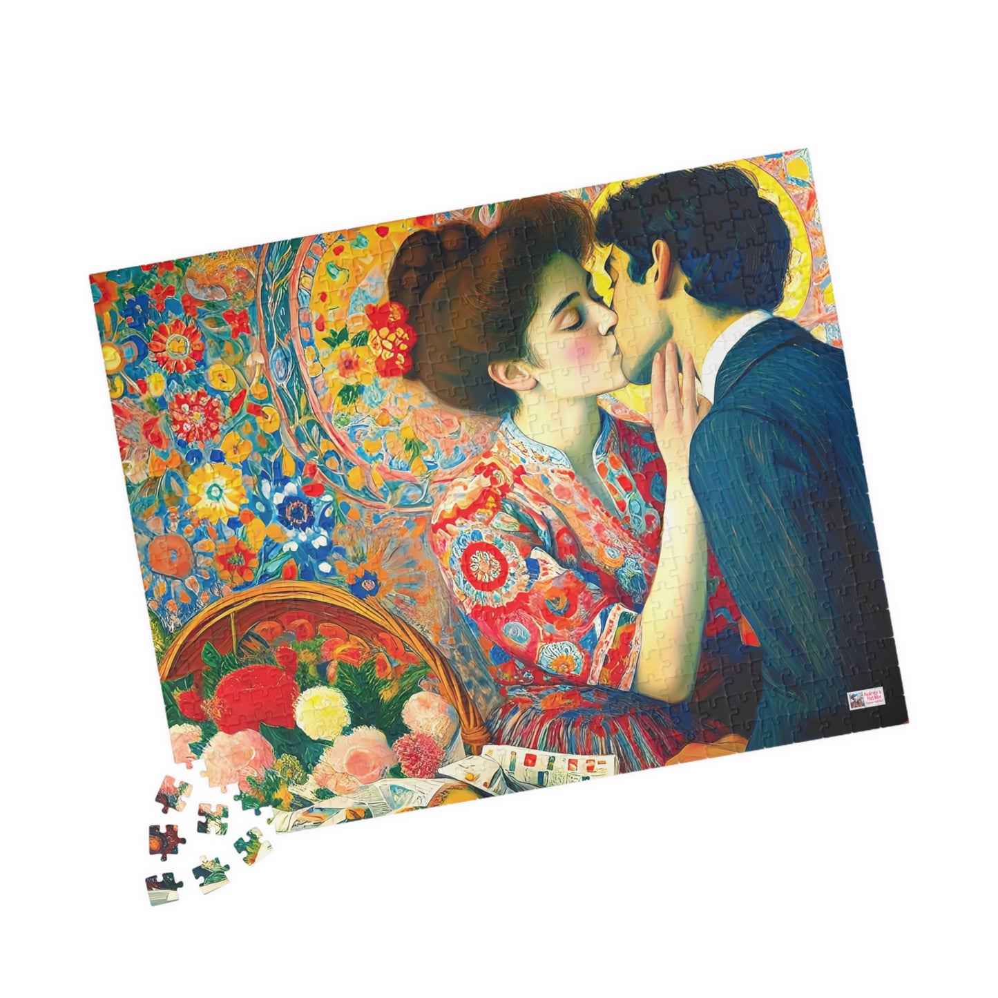 Stolen Kiss Jigsaw Puzzle - 110, 252, 520, 1014 piece. Young Vintage Lovers Share a Romantic Moment. Gift Idea Nostalgic Charm.