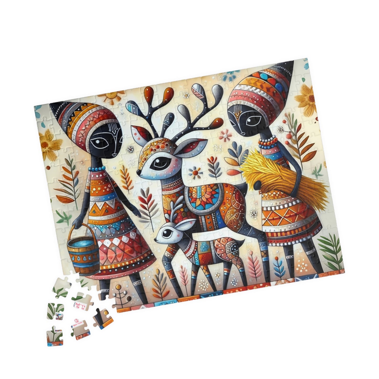 Baby Reindeer Jigsaw Puzzle US: Whimsical Folk Art Christmas Season Theme (110-1014-piece)