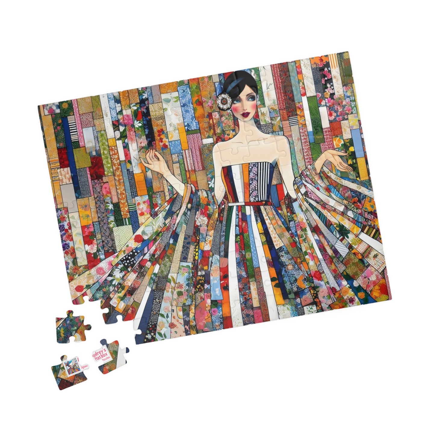 Fabric Princess Jigsaw Puzzle US: Patchwork Prints Fashion Collage  (110-1014 Pieces)