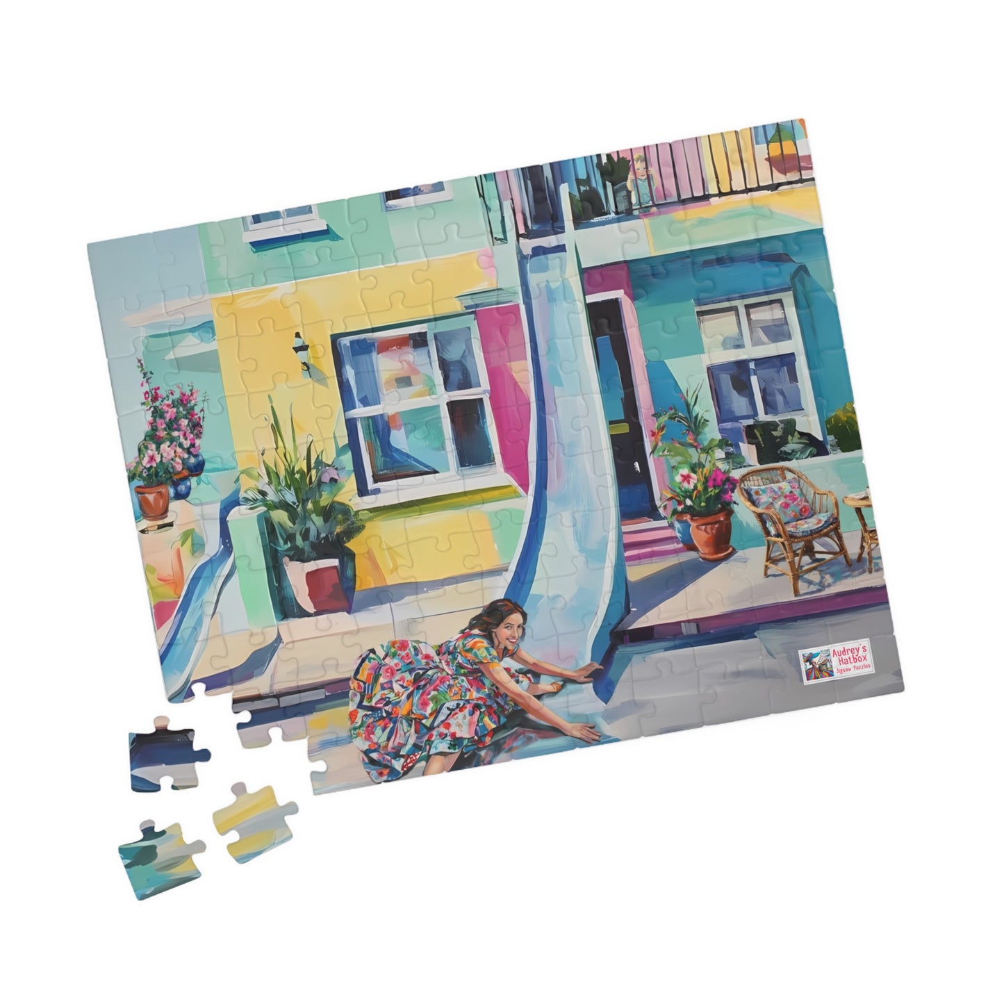 Slippery Dip Summer Jigsaw Puzzle US: Pastel Fantasy Dream House with Builtin Slide (110-1014-piece)