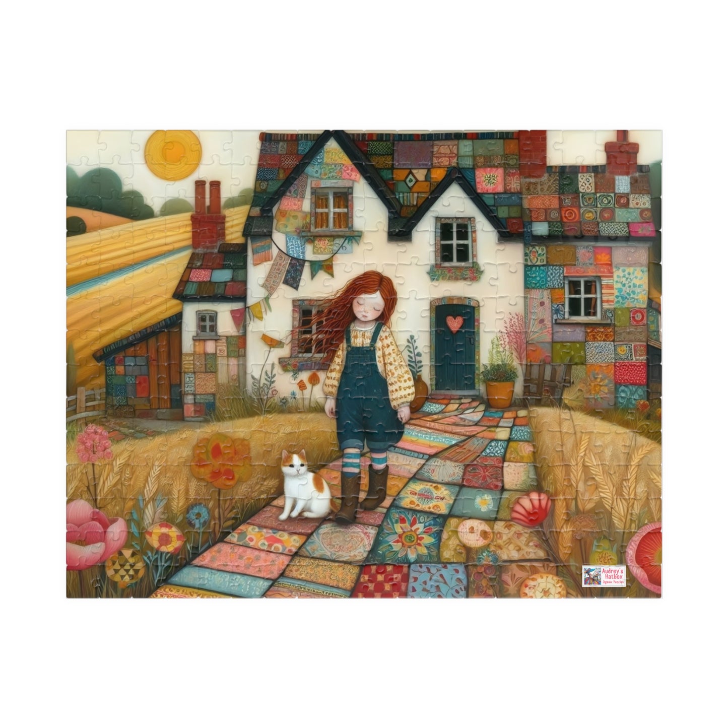 Farm Cottage Kitty Jigsaw Puzzle US: Quirky Whimsical Playful, Gift Cat Lovers (110-1014-pieces)