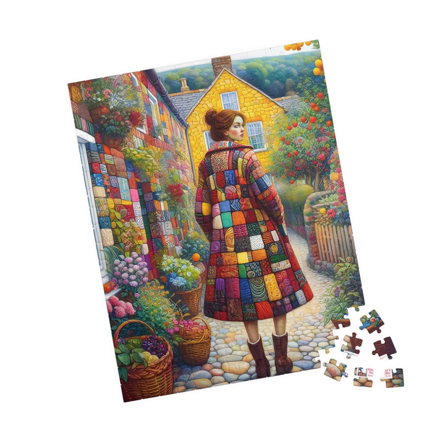 Rainbow Lane Jigsaw Puzzle (110, 252, 520, 1014-piece). Colourful whimsical storybook patchwork village. Fun family activity gift idea.