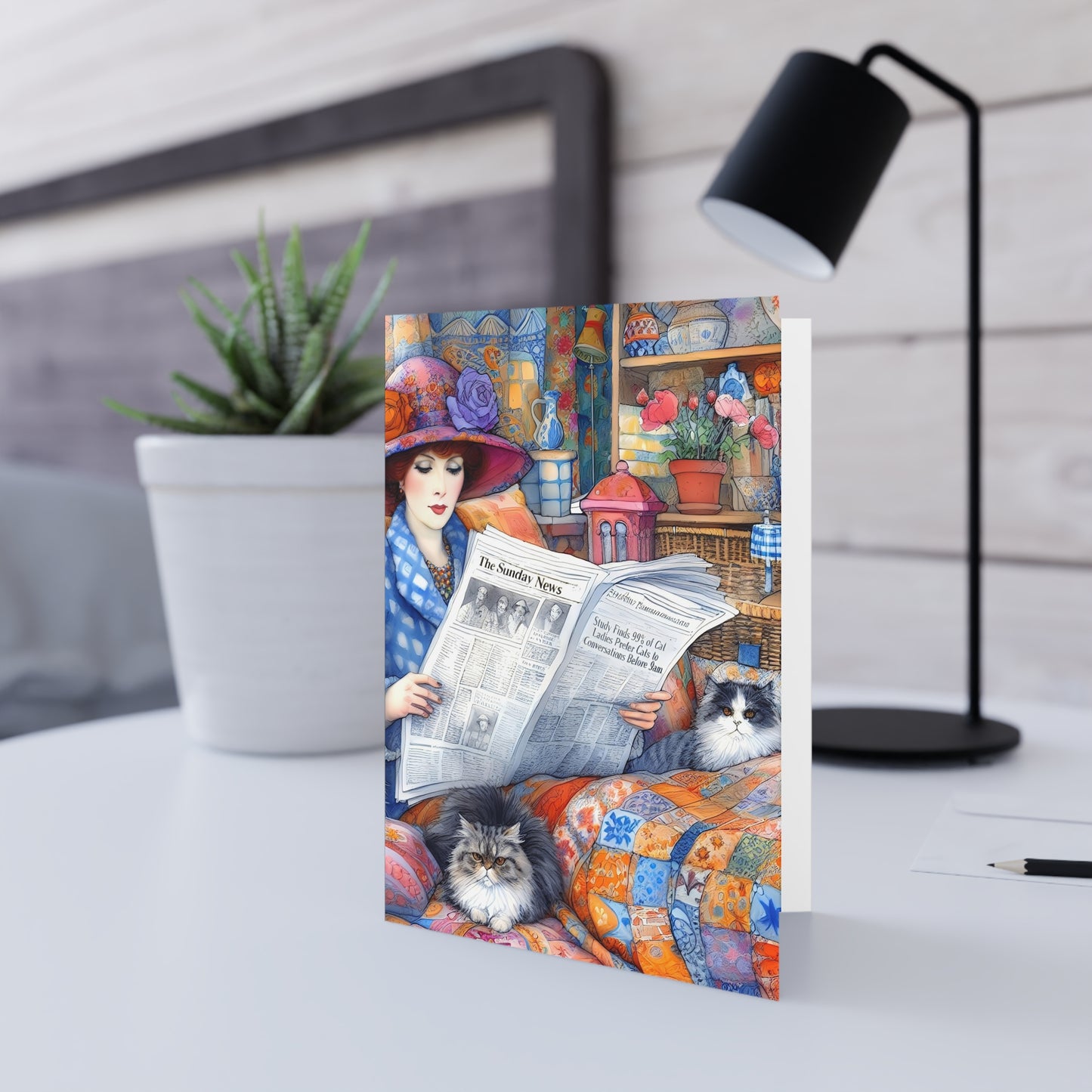 Cat Lady Greeting Cards: Quirky Whimsical Playful, Gift Cat Lovers