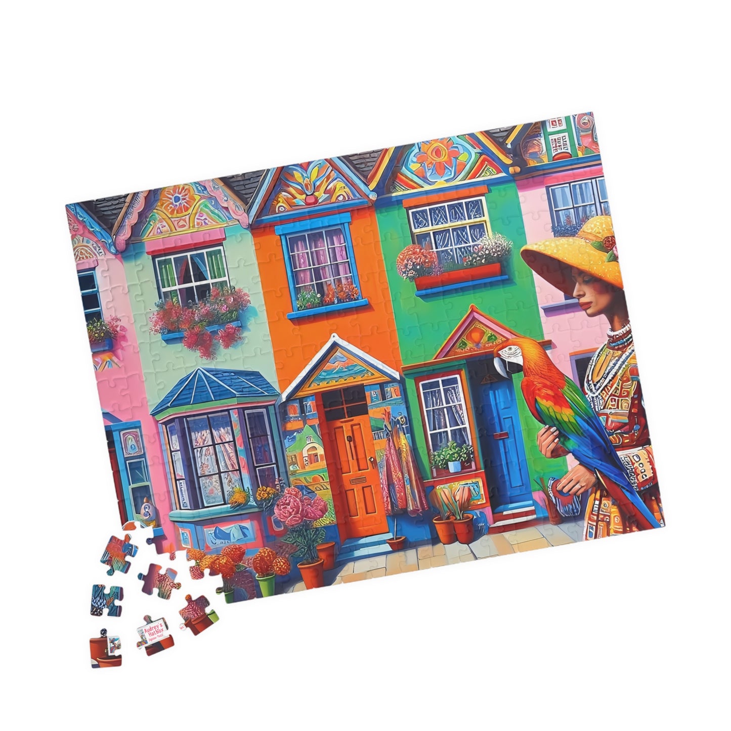 Strolling with my Parrot Jigsaw Puzzle US (110, 252, 520, 1014-piece). Quirky, charming, colourful gift idea for birdlovers. Family fun game