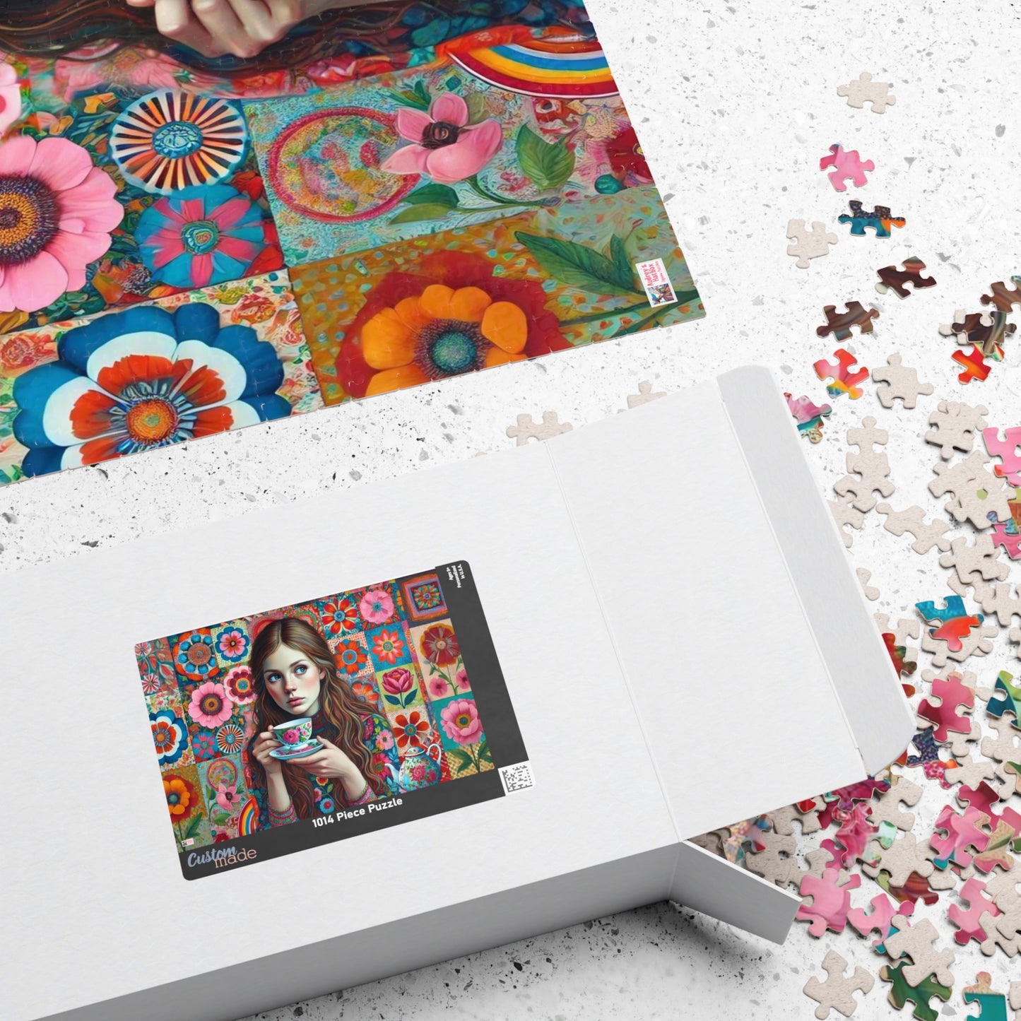 Wallflower Jigsaw Puzzle (110, 252, 520, 1014-piece). Intricate floral patterns and a cup of tea. Pretty and whimsical gift idea.