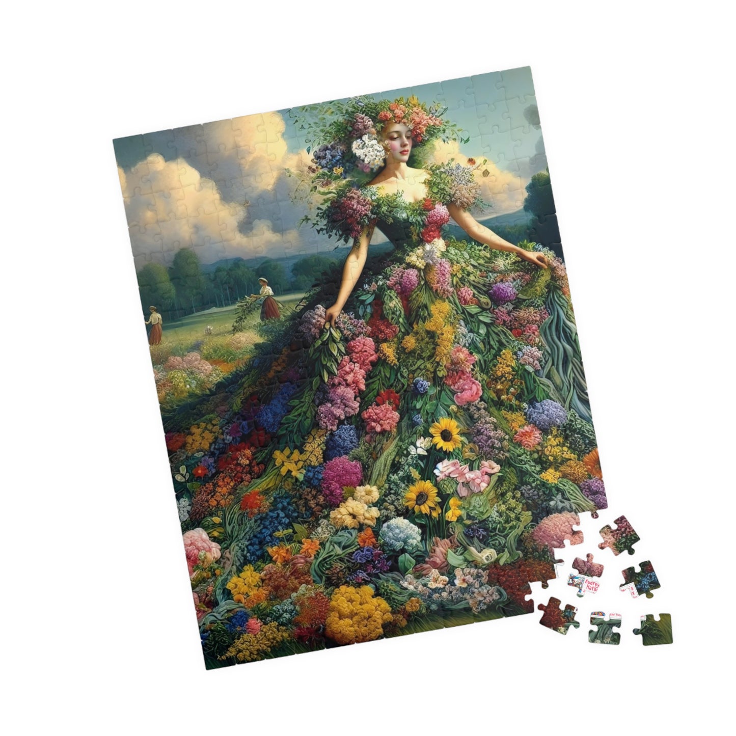 First Blush of Spring Jigsaw Puzzle US: Woman in a Gown Made of Flowers Heralds in the Season (110-1014-piece)