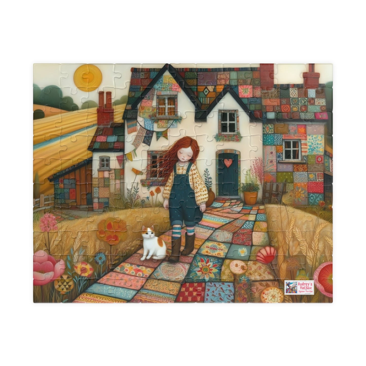 Farm Cottage Kitty Jigsaw Puzzle US: Quirky Whimsical Playful, Gift Cat Lovers (110-1014-pieces)