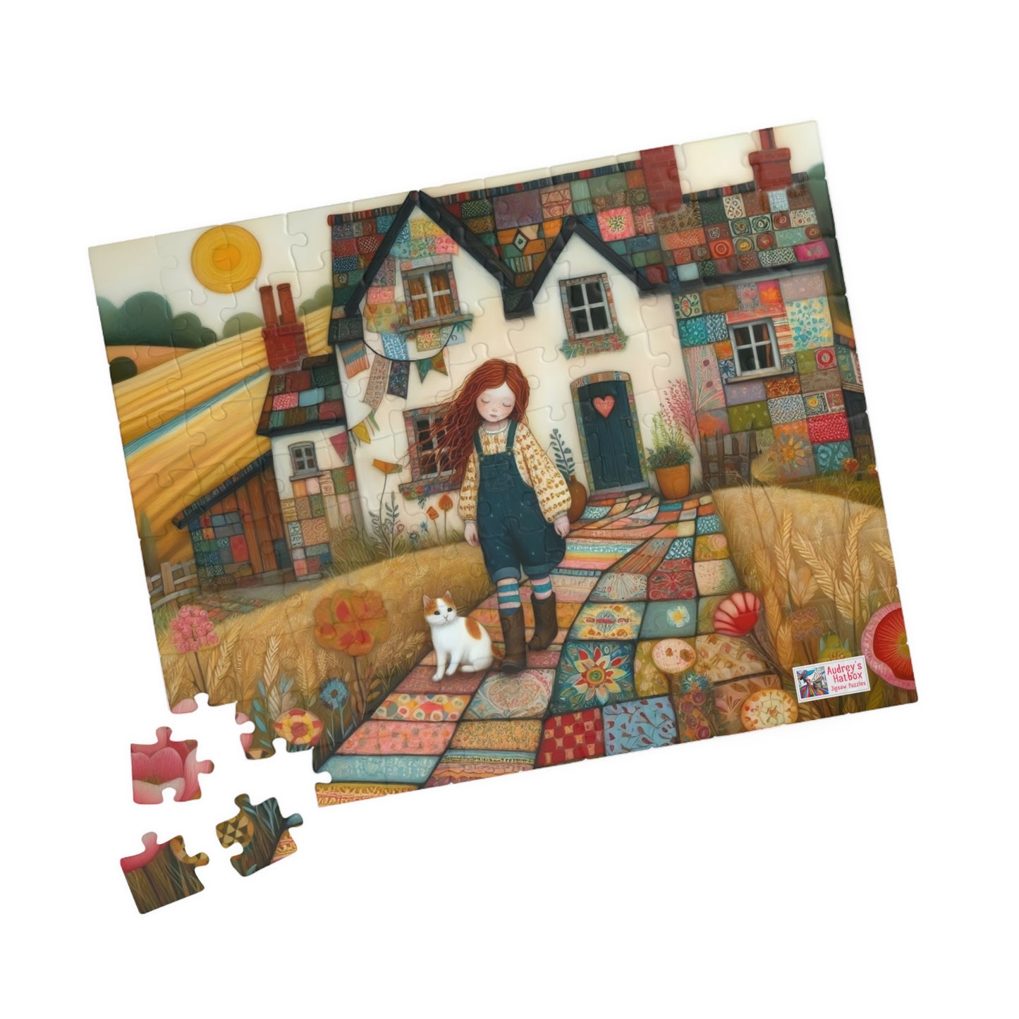 Farm Cottage Kitty Jigsaw Puzzle US: Quirky Whimsical Playful, Gift Cat Lovers (110-1014-pieces)