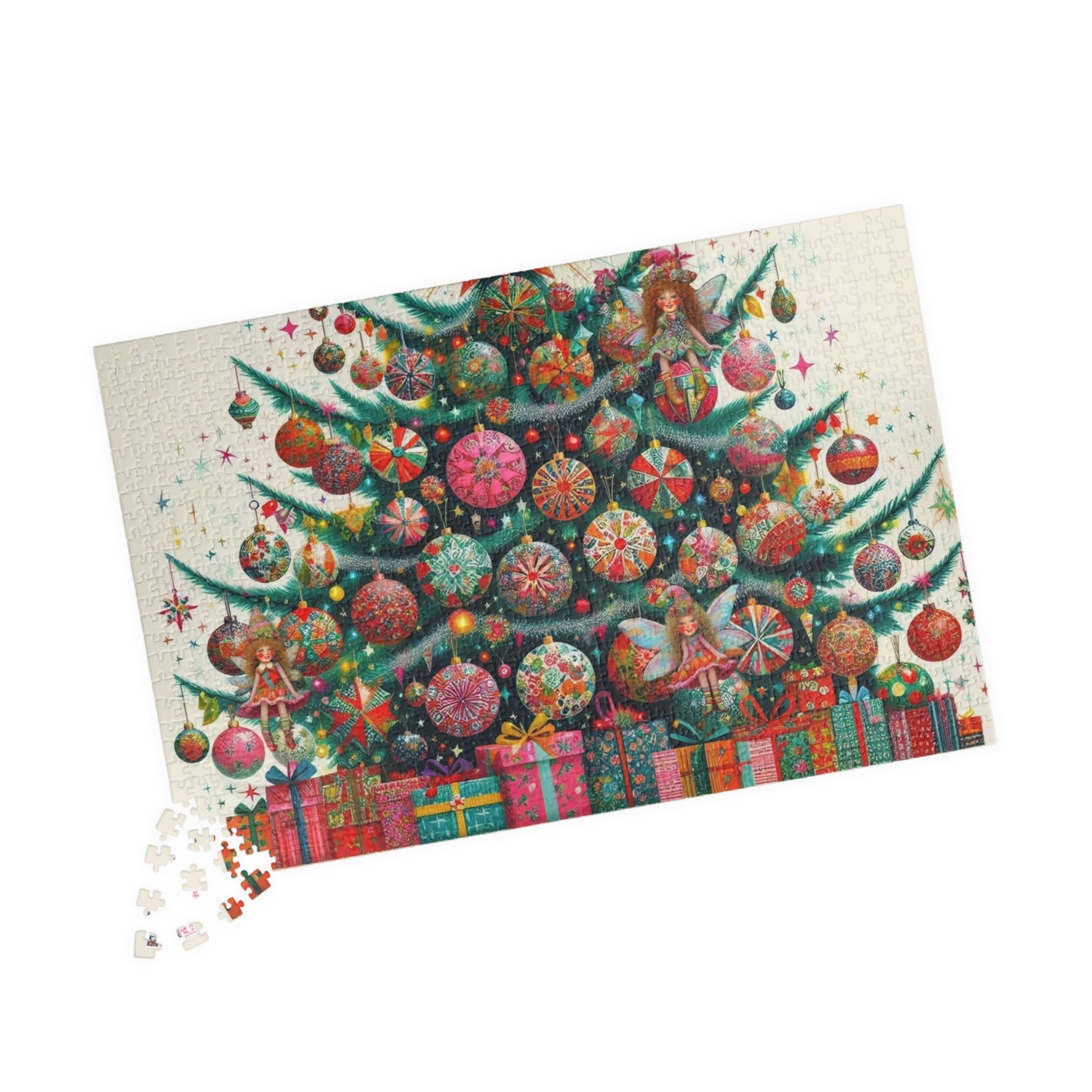 Christmas Tree Fairies Jigsaw Puzzle US: Magical Colorful Festive Scene (110-1014-piece)