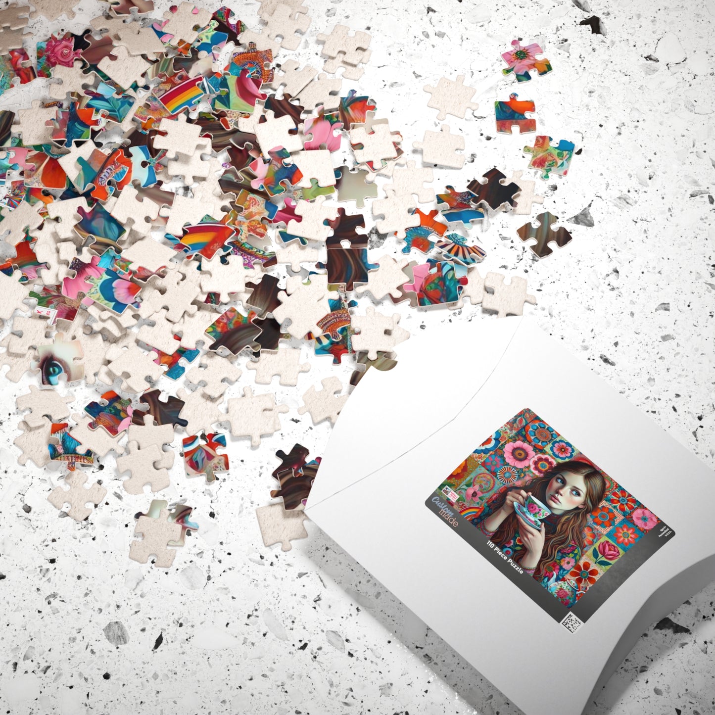 Wallflower Jigsaw Puzzle (110, 252, 520, 1014-piece). Intricate floral patterns and a cup of tea. Pretty and whimsical gift idea.