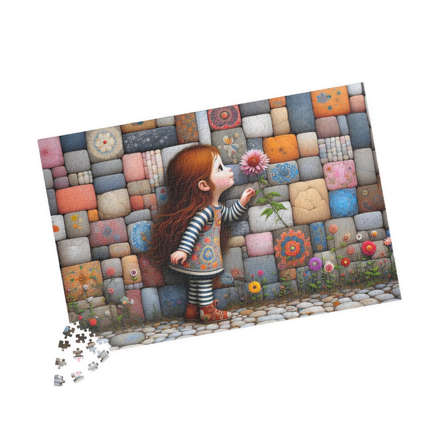 Hello Spring! Jigsaw Puzzle (110, 252, 520, 1014-piece). Cute whimsical patchwork wonder, first flower of the season. Fun family gift idea.