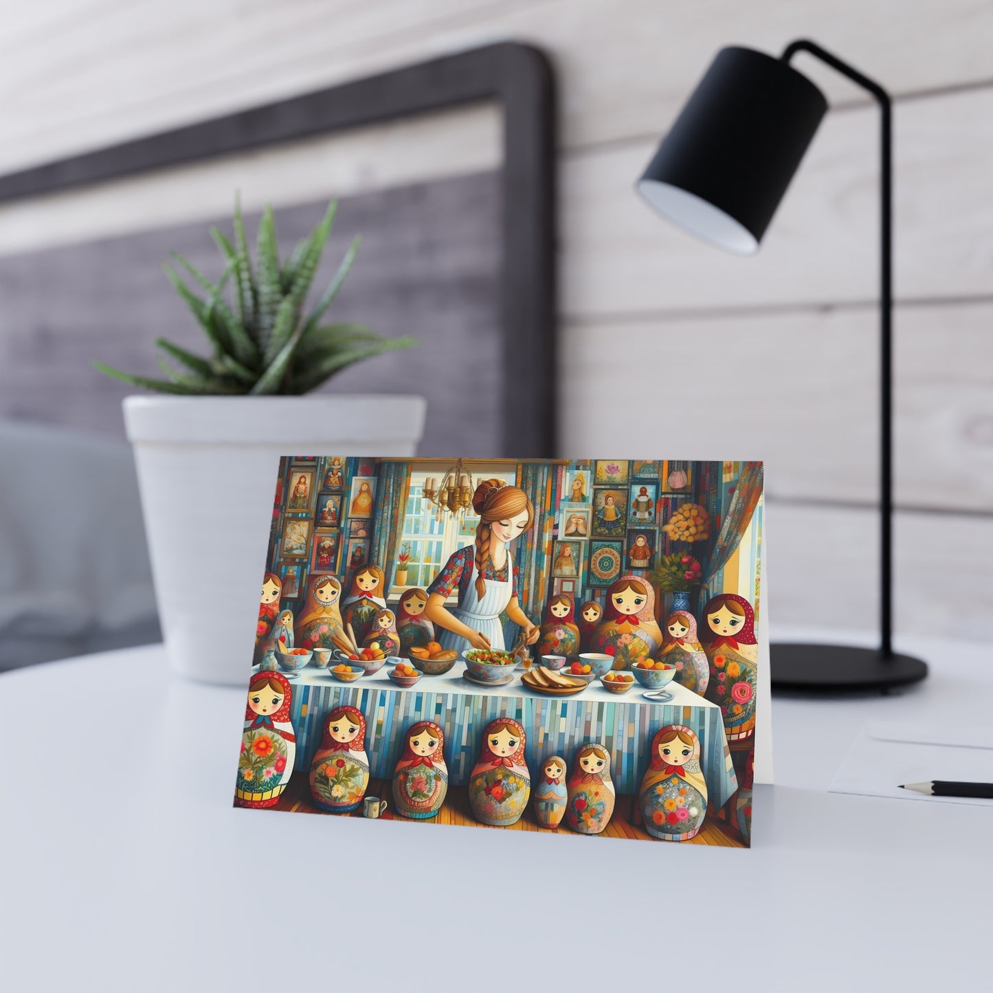 Dinner with my Dolls Greeting Cards: Russian Folk Art Whimsical Scene