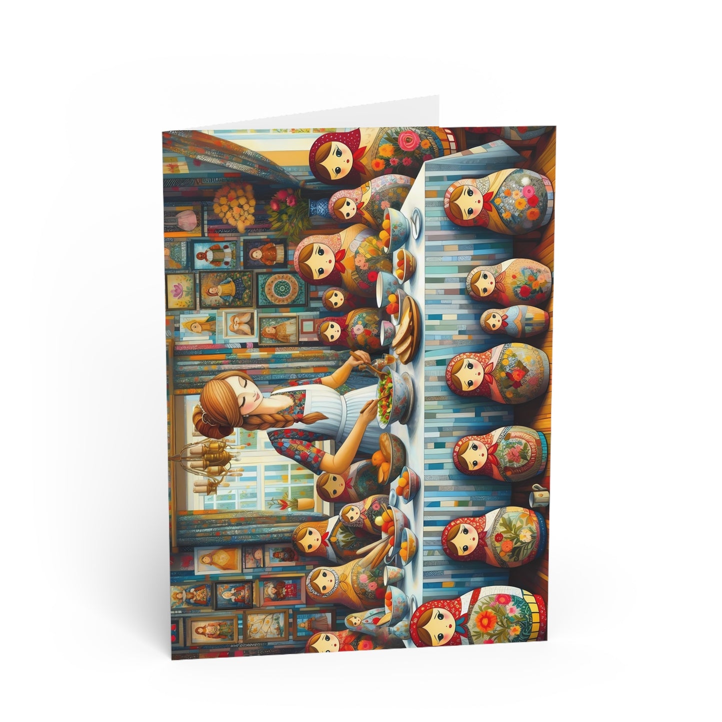 Dinner with my Dolls Greeting Cards: Russian Folk Art Whimsical Scene