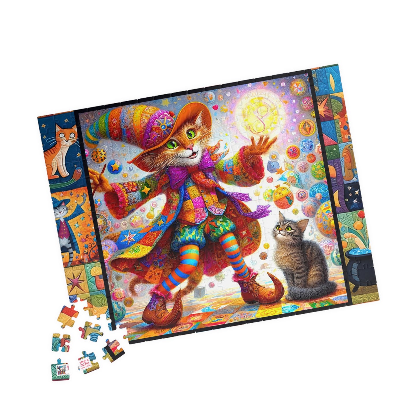 Wizard Cat Patchwork Jigsaw Puzzle (110, 252, 520, 1014-piece). Fantasy, magic, whimsy and charm for the whole family. Fun Game All Ages