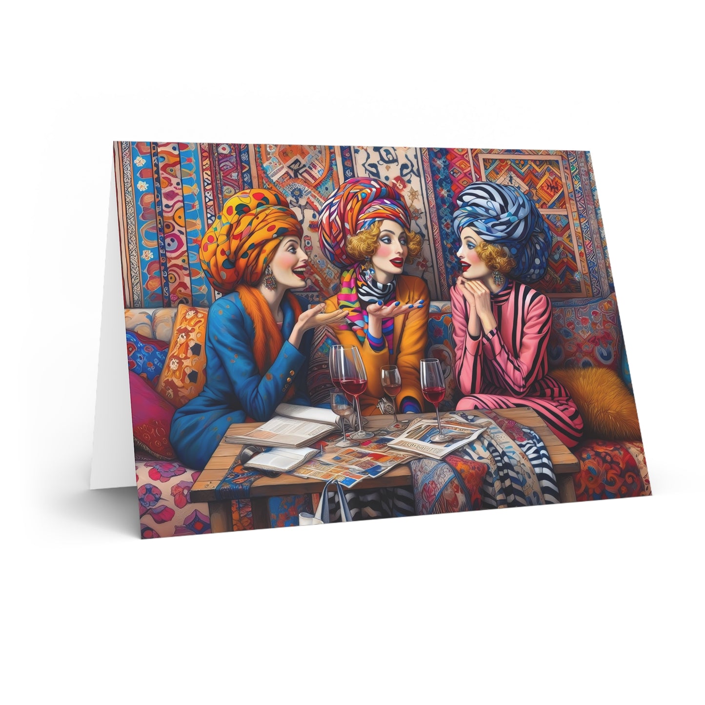 Exotic Scarf Club Greeting Cards: Quirky Bohemian Scene, Made in Australia