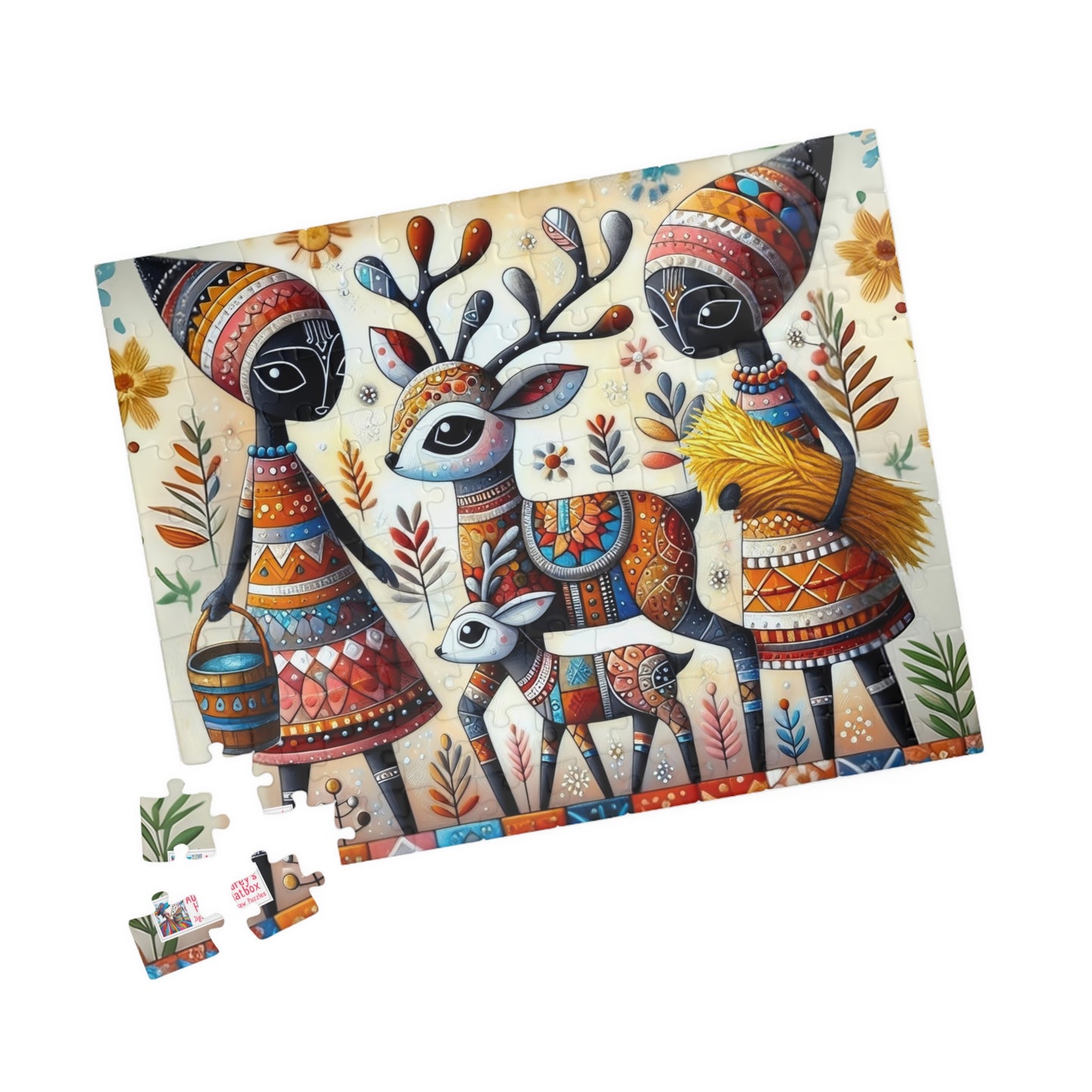 Baby Reindeer Jigsaw Puzzle US: Whimsical Folk Art Christmas Season Theme (110-1014-piece)