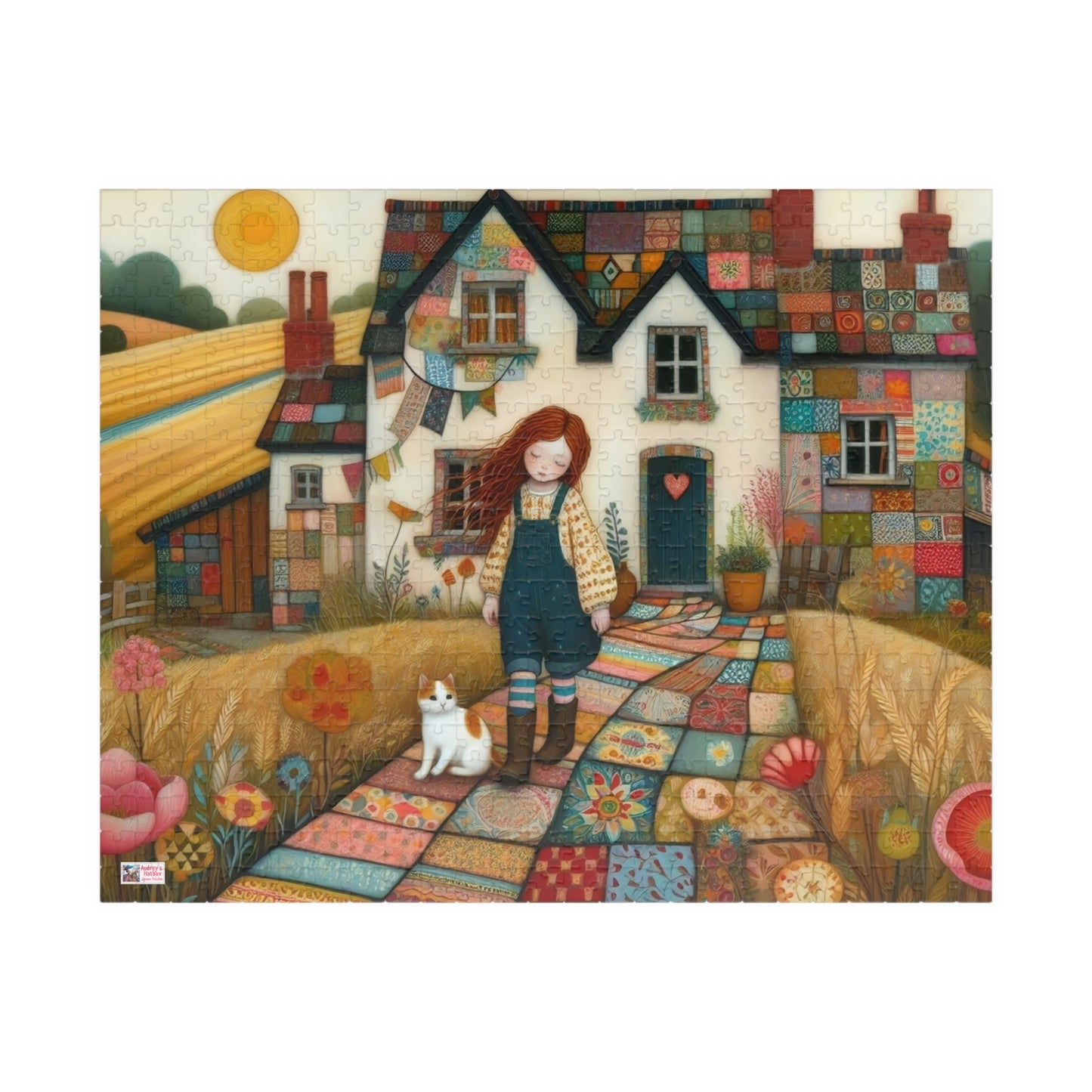 Farm Cottage Kitty Jigsaw Puzzle US: Quirky Whimsical Playful, Gift Cat Lovers (110-1014-pieces)