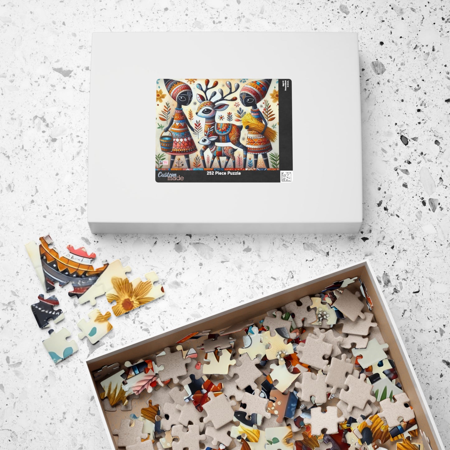 Baby Reindeer Jigsaw Puzzle US: Whimsical Folk Art Christmas Season Theme (110-1014-piece)