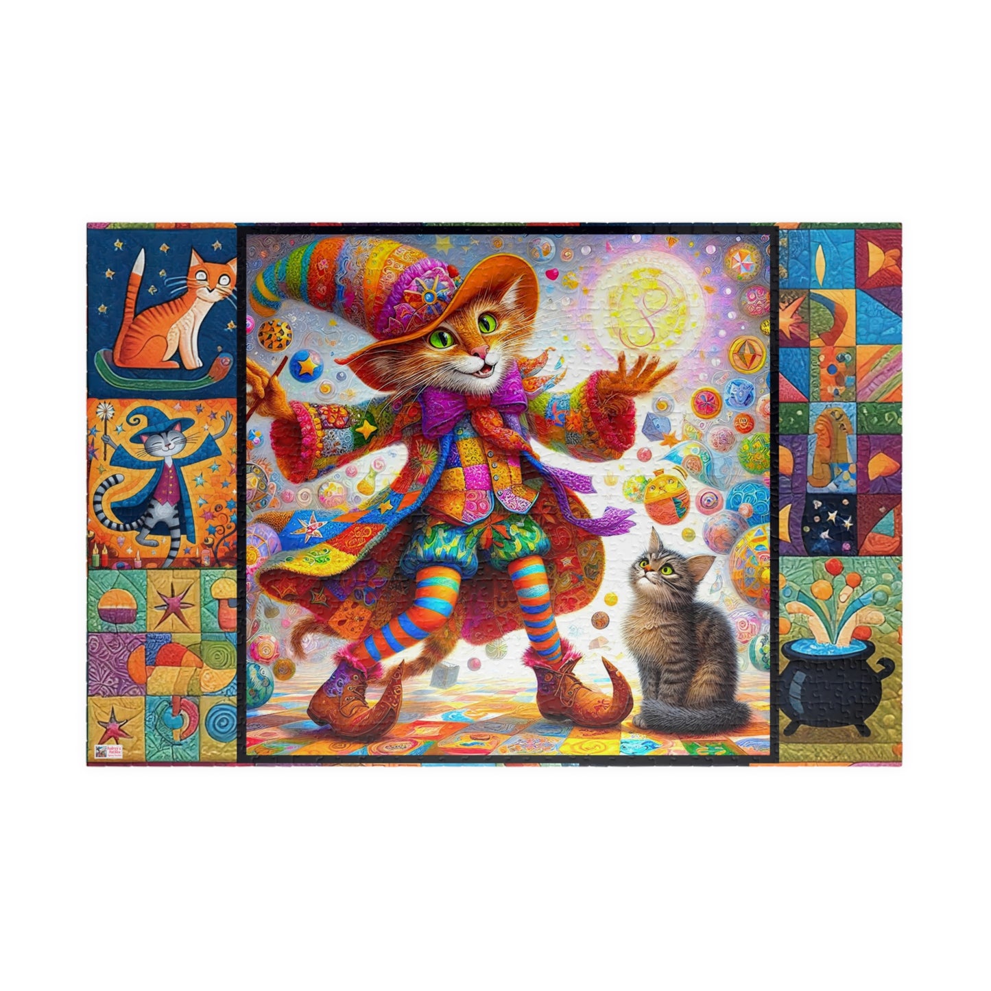 Wizard Cat Patchwork Jigsaw Puzzle (110, 252, 520, 1014-piece). Fantasy, magic, whimsy and charm for the whole family. Fun Game All Ages