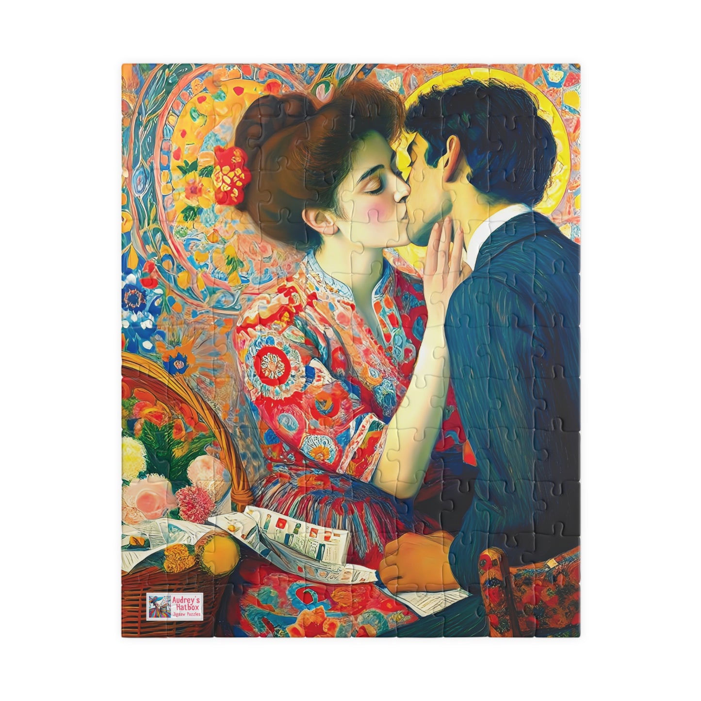 Stolen Kiss Jigsaw Puzzle - 110, 252, 520, 1014 piece. Young Vintage Lovers Share a Romantic Moment. Gift Idea Nostalgic Charm.