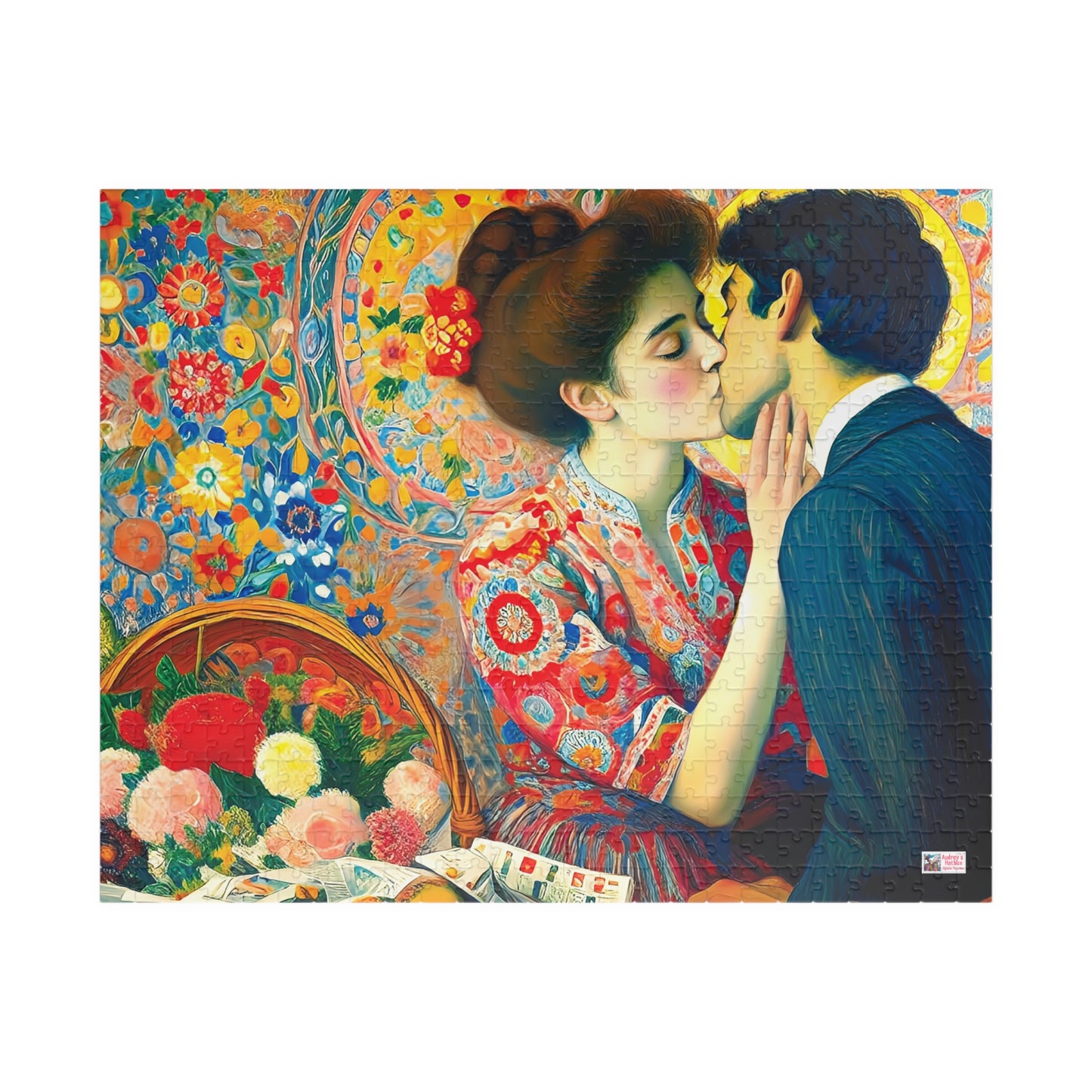 Stolen Kiss Jigsaw Puzzle - 110, 252, 520, 1014 piece. Young Vintage Lovers Share a Romantic Moment. Gift Idea Nostalgic Charm.