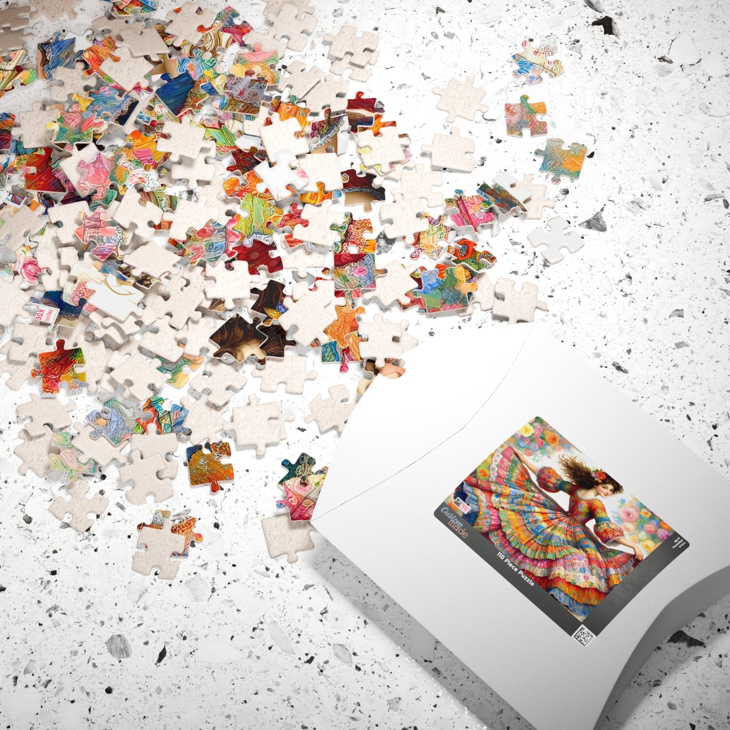 Pretty Twirl Jigsaw Puzzle (110, 252, 520, 1014-piece). Dancing girl in patchwork dress, multi coloured. Family fun, challenging gift idea