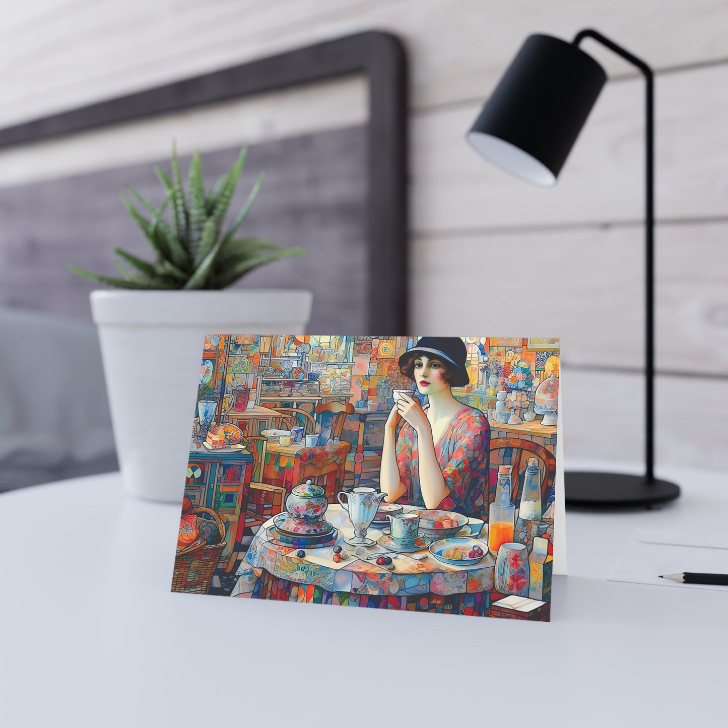Café Life – Vintage Lady, Premium Quality Folded Greeting Card, Australian-Made