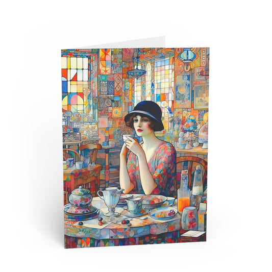 Café Life – Vintage Lady, Premium Quality Folded Greeting Card, Australian-Made