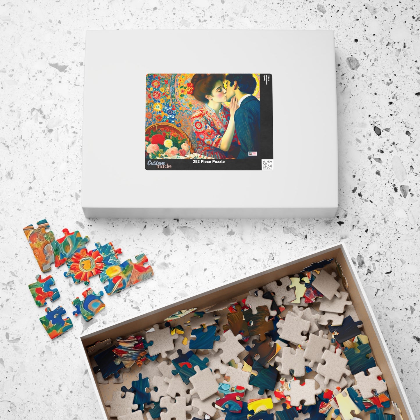 Stolen Kiss Jigsaw Puzzle - 110, 252, 520, 1014 piece. Young Vintage Lovers Share a Romantic Moment. Gift Idea Nostalgic Charm.